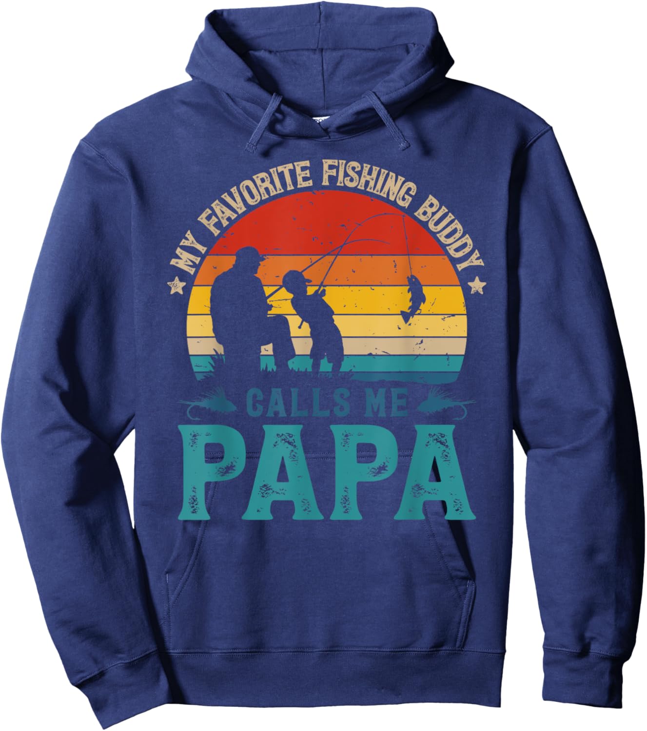 Vintage Favorite Fishing Buddy Calls Me Papa Fish Man Sunset Hoodie - Hoodie | Navy