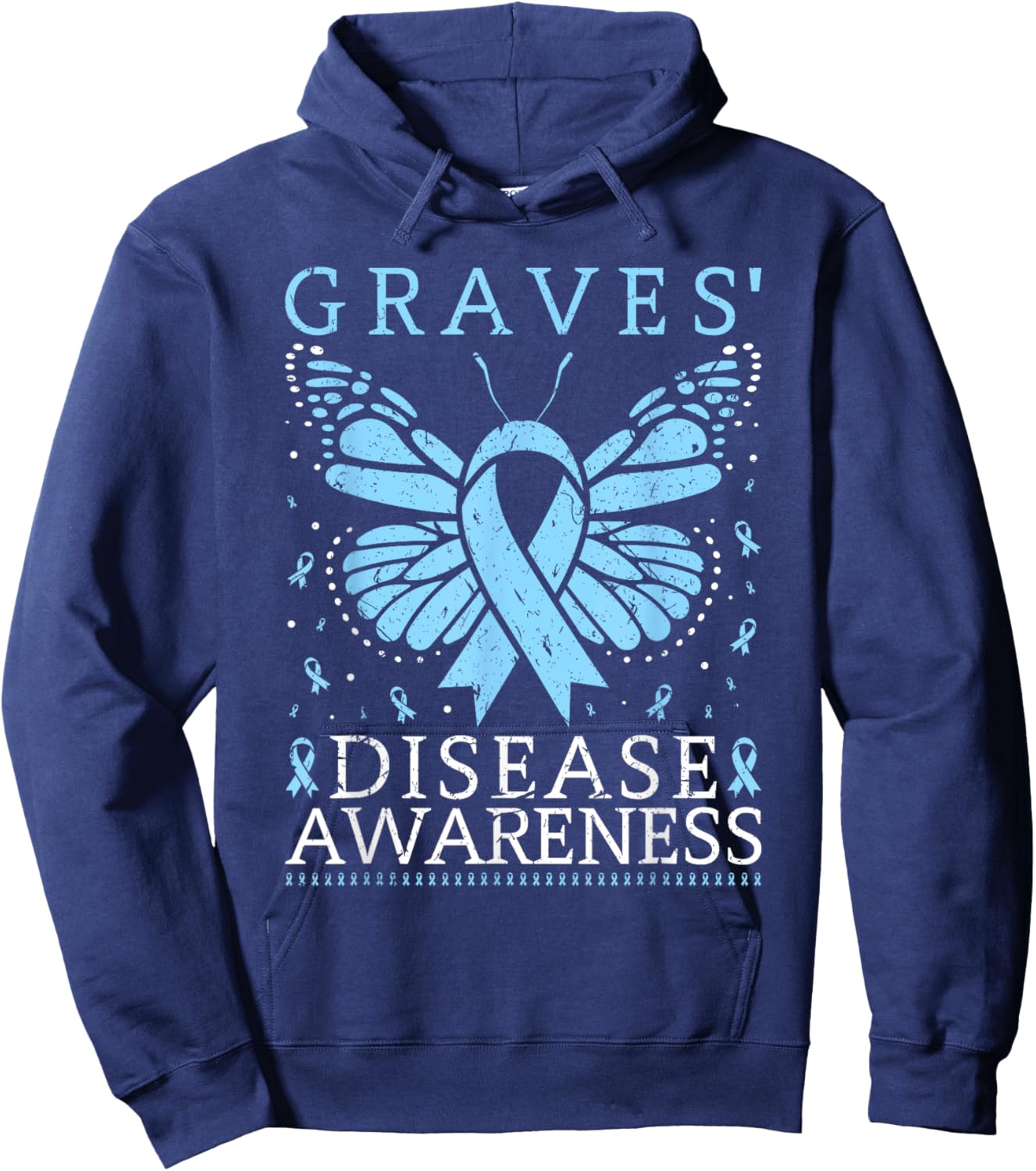 Graves Disease Awareness Butterfly Ribbon Thyroid Hoodie - Hoodie | Navy