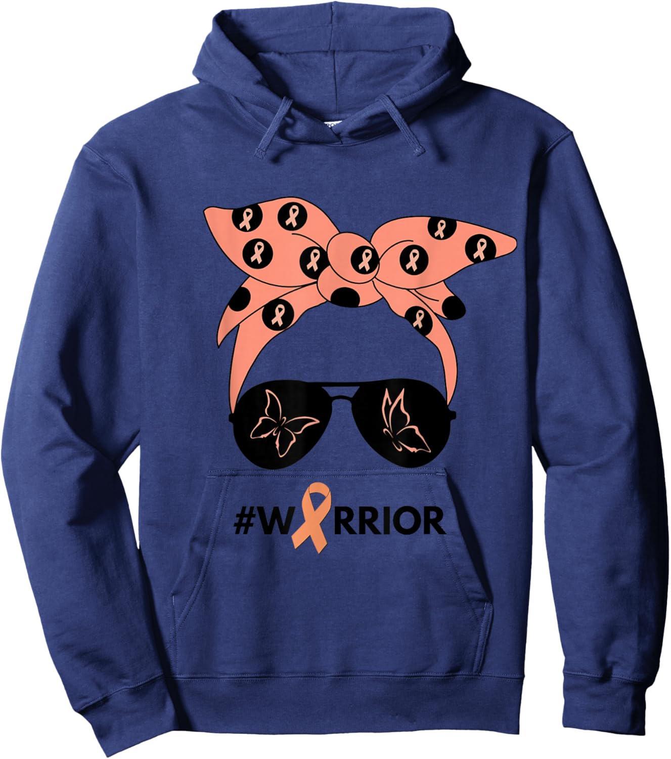 Peach Ribbon Uterine Endometrial Cancer Warrior Bandana Hoodie - Hoodie | Navy