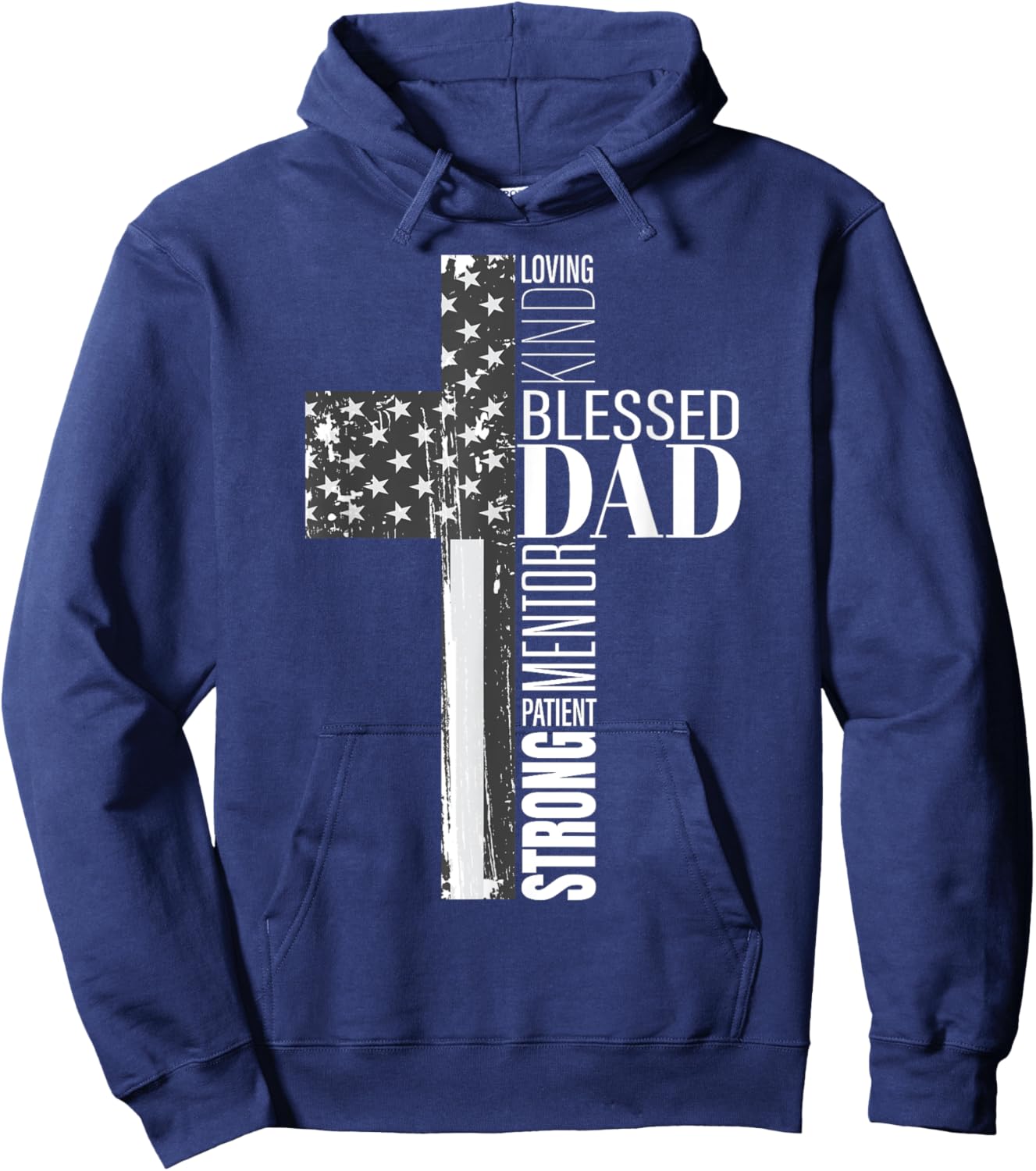 Christian Blessed Dad Cross American Flag Religious Father Men Hoodie - Hoodie | Navy