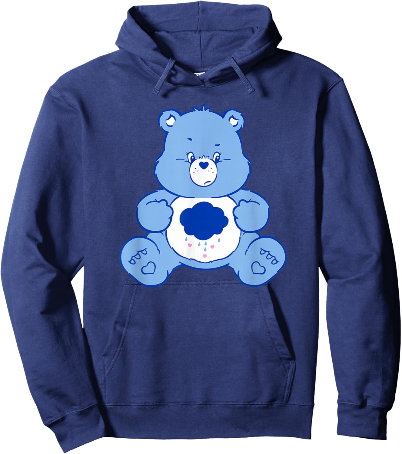 Care Bears Vintage Classic Grumpy Bear Cloudy Belly Badge Hoodie - Hoodie | Navy
