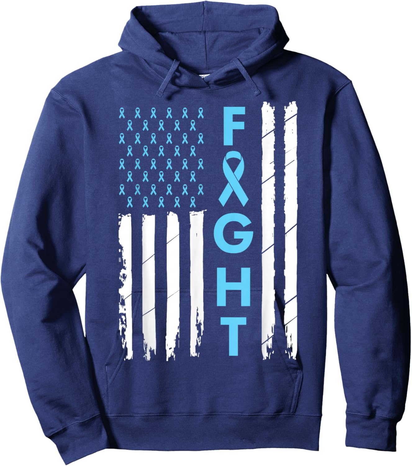USA Prostate Cancer Awareness Light Blue Ribbon Survivor Hoodie - Hoodie | Navy