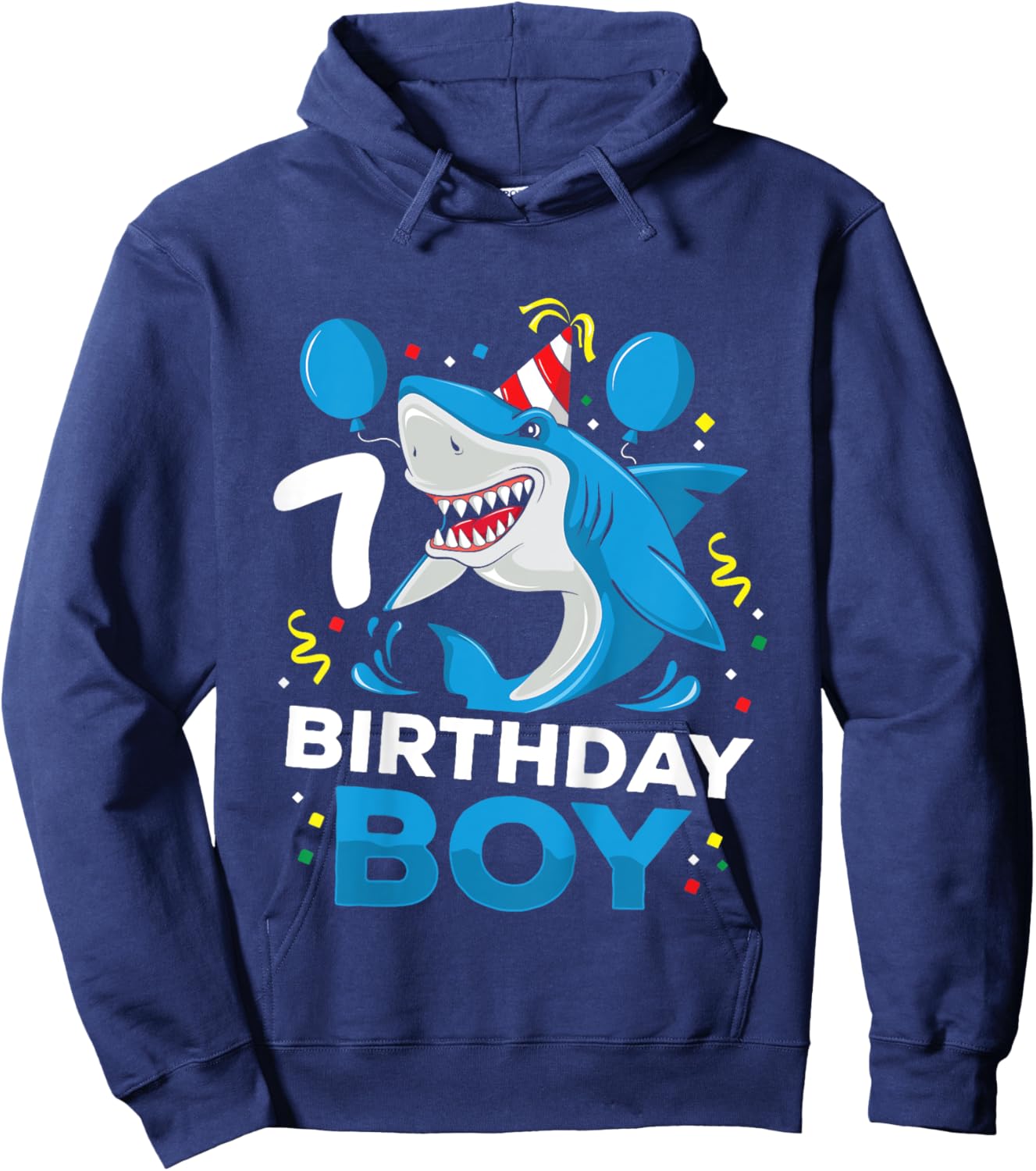 Kids 7th Birthday Boy Shark Ocean Theme Party 7 Years Old For Boy Hoodie - Hoodie | Navy