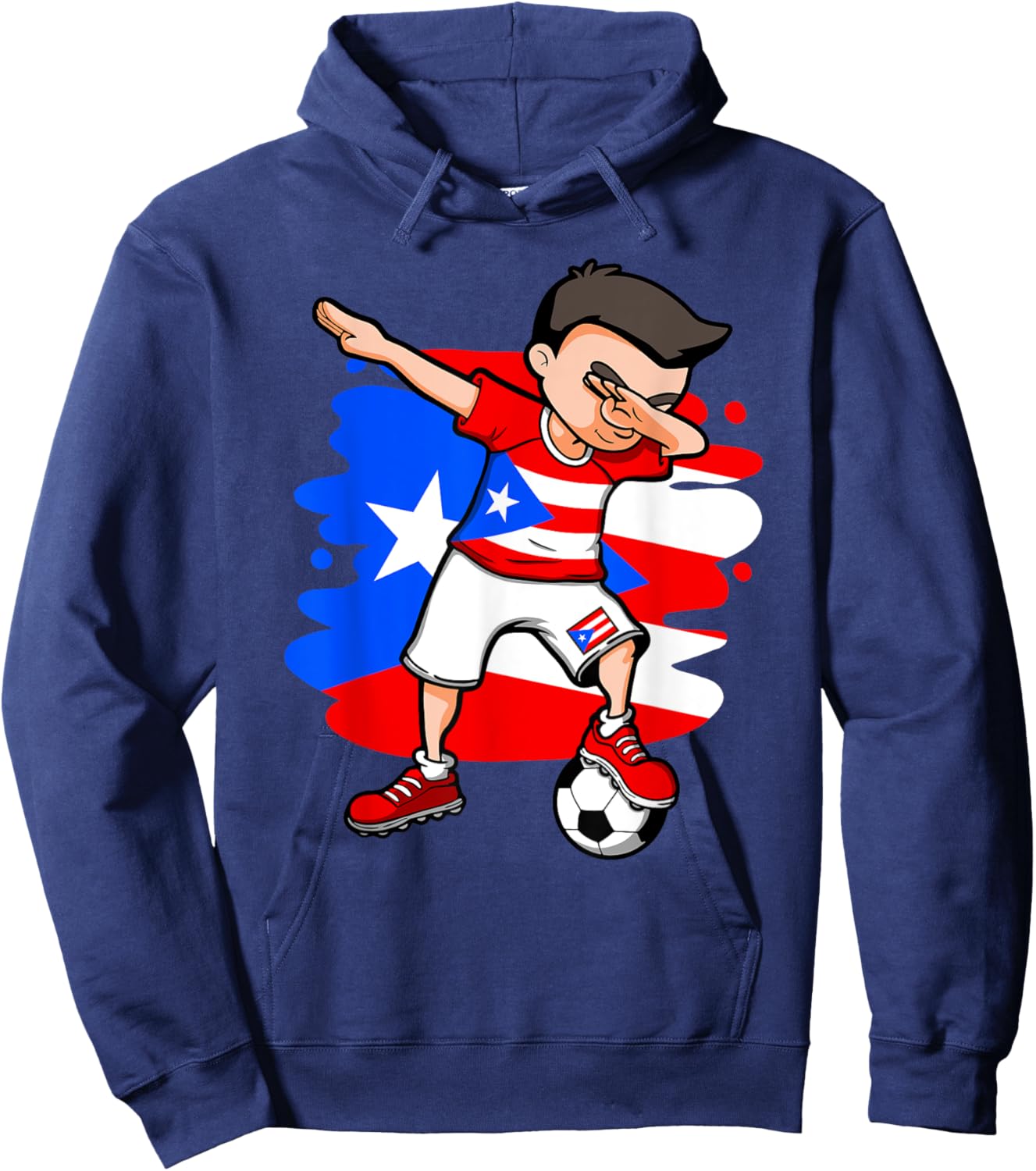 Dabbing Soccer Boy Puerto Rico Fans Jersey Puerto Rican Flag Hoodie - Hoodie | Navy