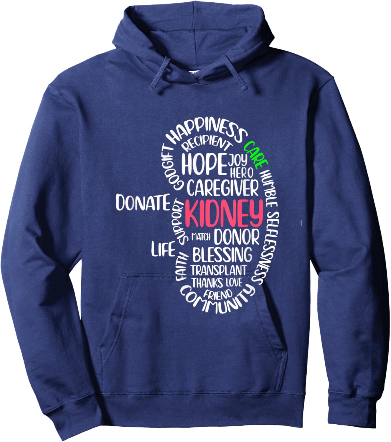 Kidney Disease Awareness Month Gifts -Adults Black Cotton/Polyester Modern Round Neck Short Sleeve Small Classic Fit Imported Awareness Hoodie - Hoodie | Navy