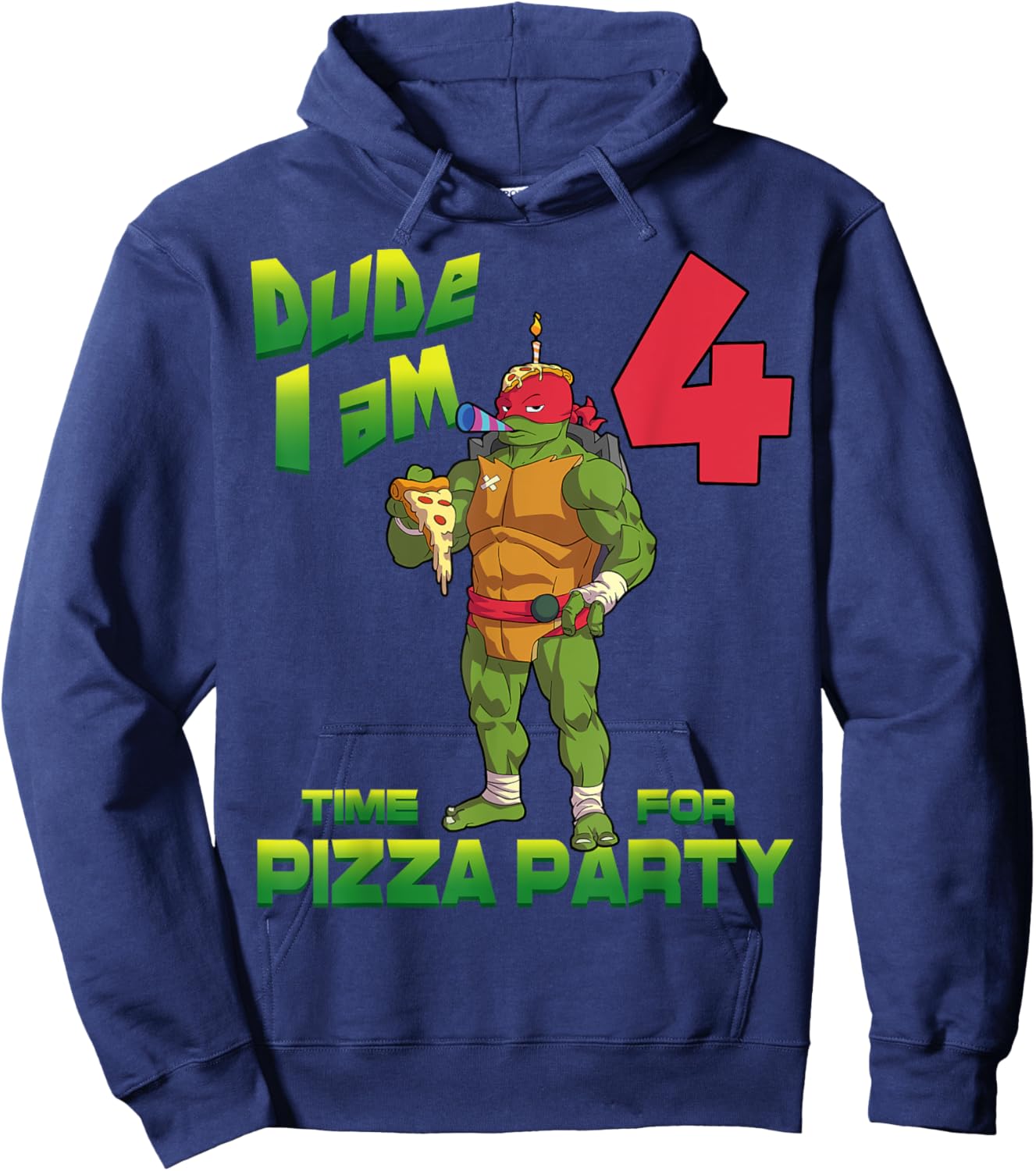 Mademark x Teenage Mutant Ninja Turtles - Dude I am 4 Years Old Raph Pizza Birthday Party Hoodie - Hoodie | Navy