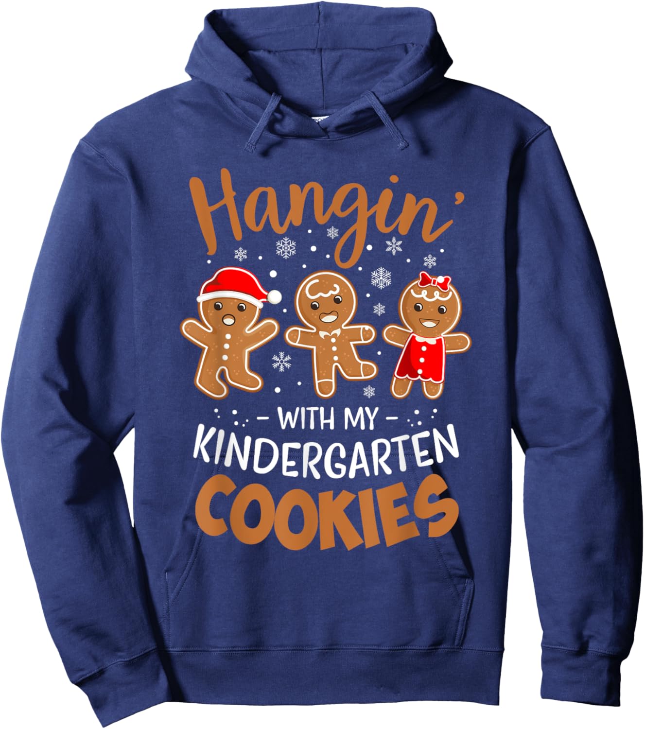 Hangin My Kindergarten Cookie Gingerbread Christmas Teacher Women Kids Hoodie - Hoodie | Navy