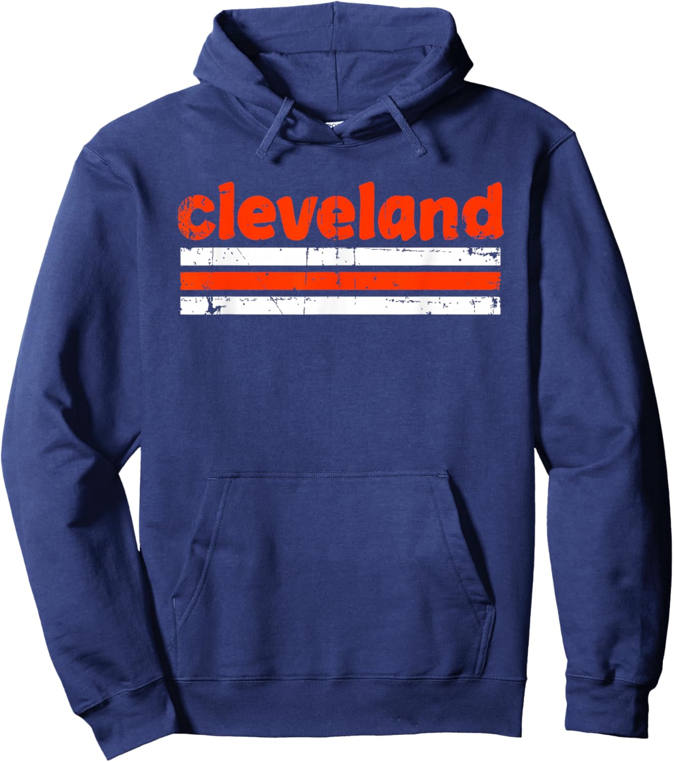 Cleveland Ohio Three Stripe Vintage Weathered Hoodie - Hoodie | Navy