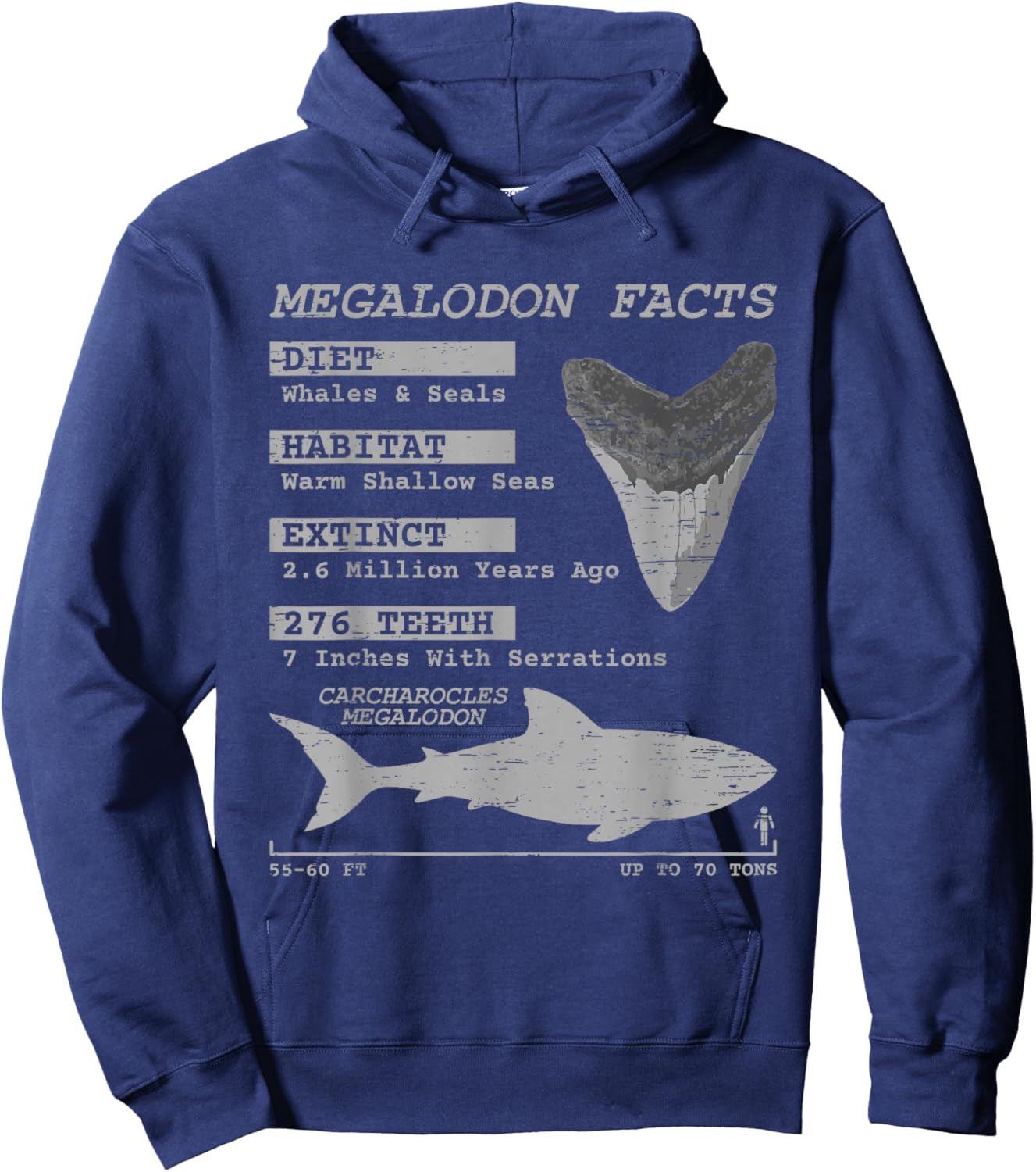 Megalodon Facts Teeth Meg Wildlife Sharks Deep Sea Creature Hoodie - Hoodie | Navy