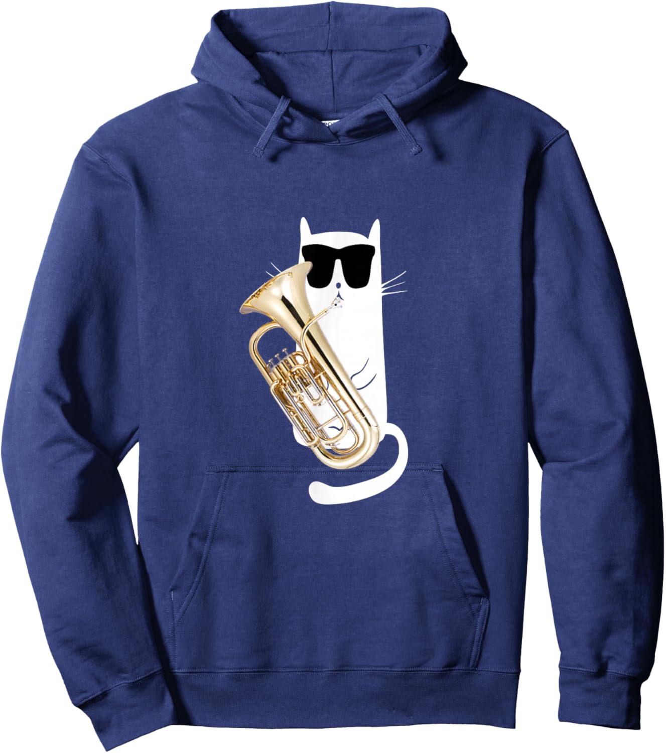 Funny Cat Wearing Sunglasses Playing Euphonium Hoodie - Hoodie | Navy