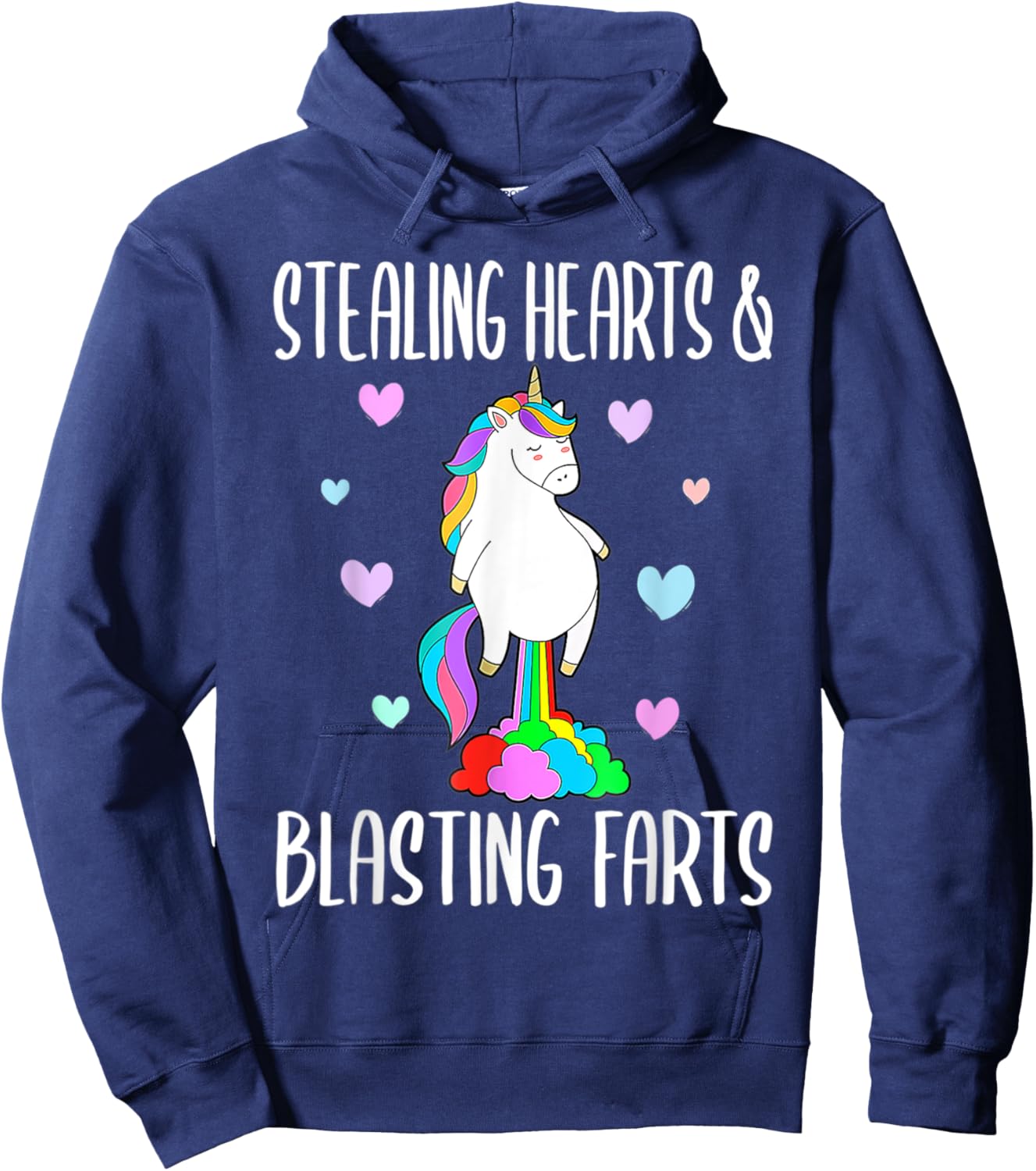 Stealing Hearts Blasting Farts Valentines Day Unicorn Funny Hoodie - Hoodie | Navy