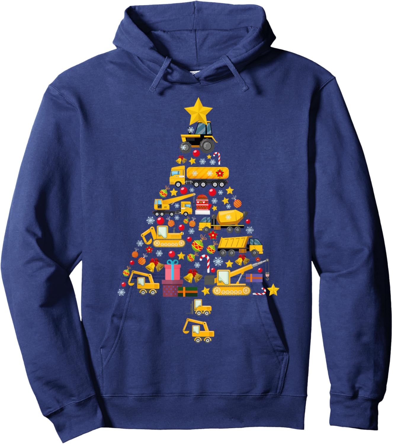 Funny Construction Trucks Christmas Tree Xmas Men Kids Women Hoodie - Hoodie | Navy