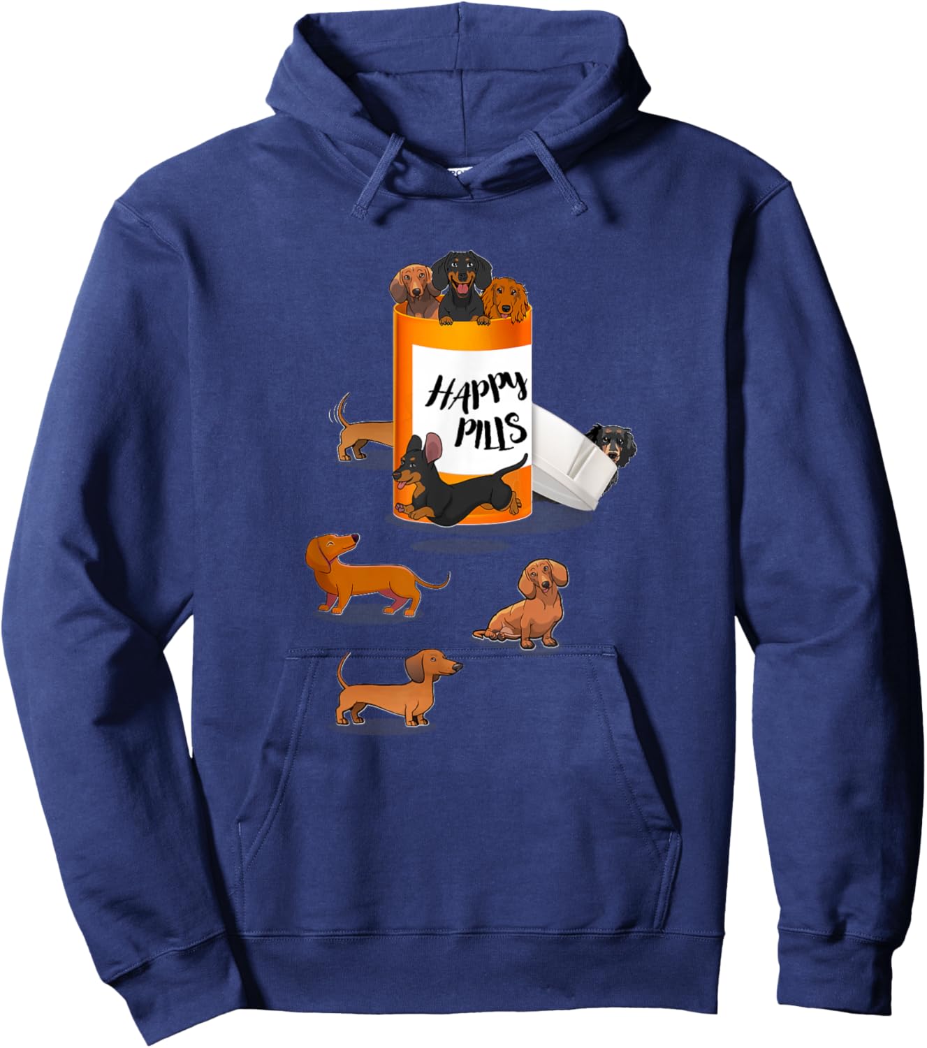 Funny Happy Pills Tan Black Dachshund Lover Hoodie - Hoodie | Navy