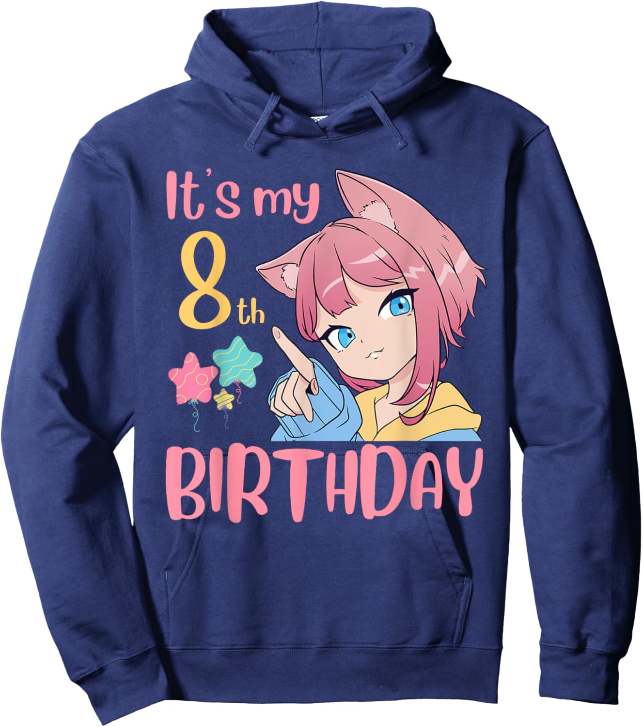 It's My 8th Birthday Anime Birthday Girl 8 Years Old Bday Hoodie - Hoodie | Navy