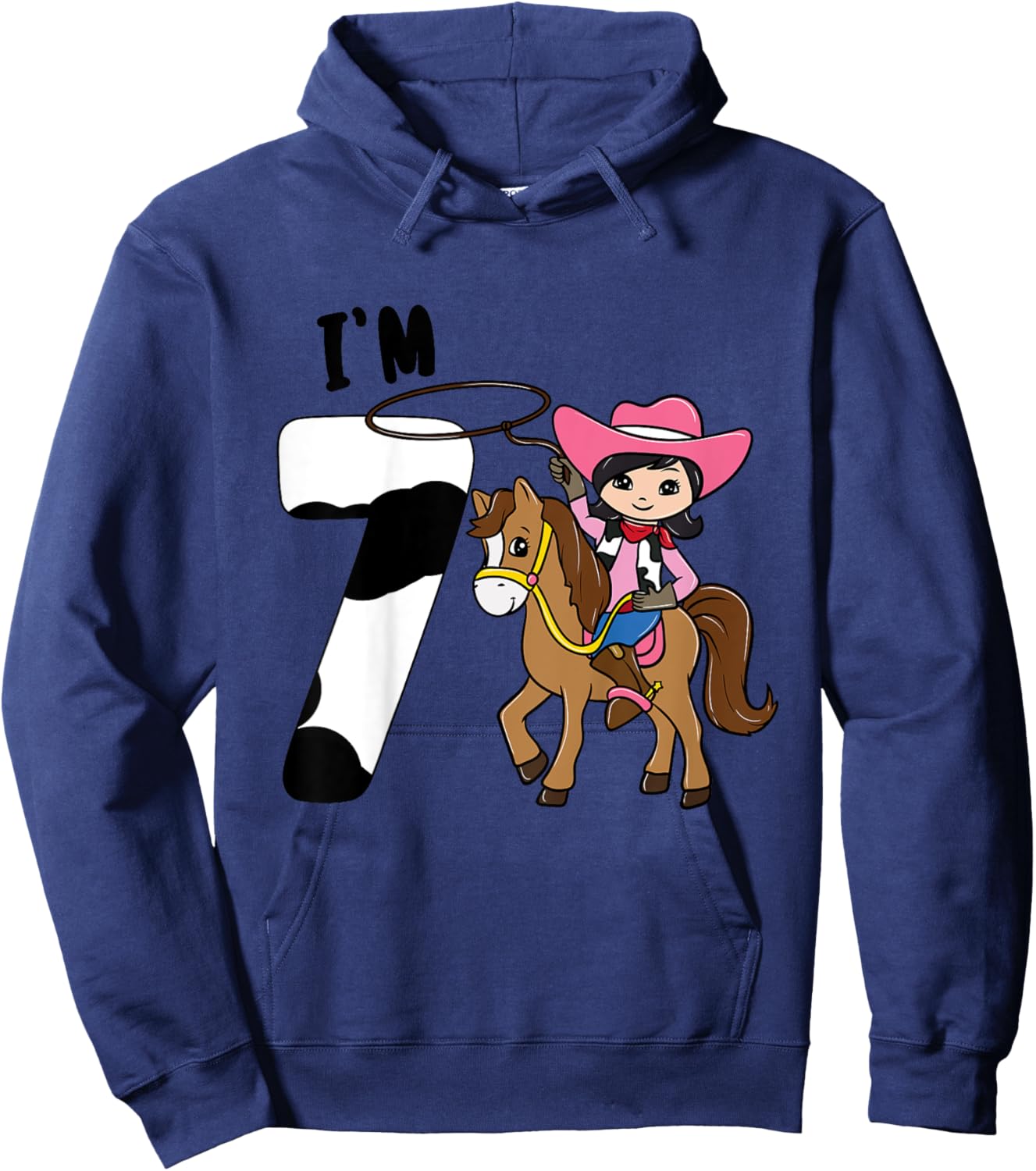 I'm 7 - Cute Horse Riding Cowgirl 7th Birthday Girls Hoodie - Hoodie | Navy