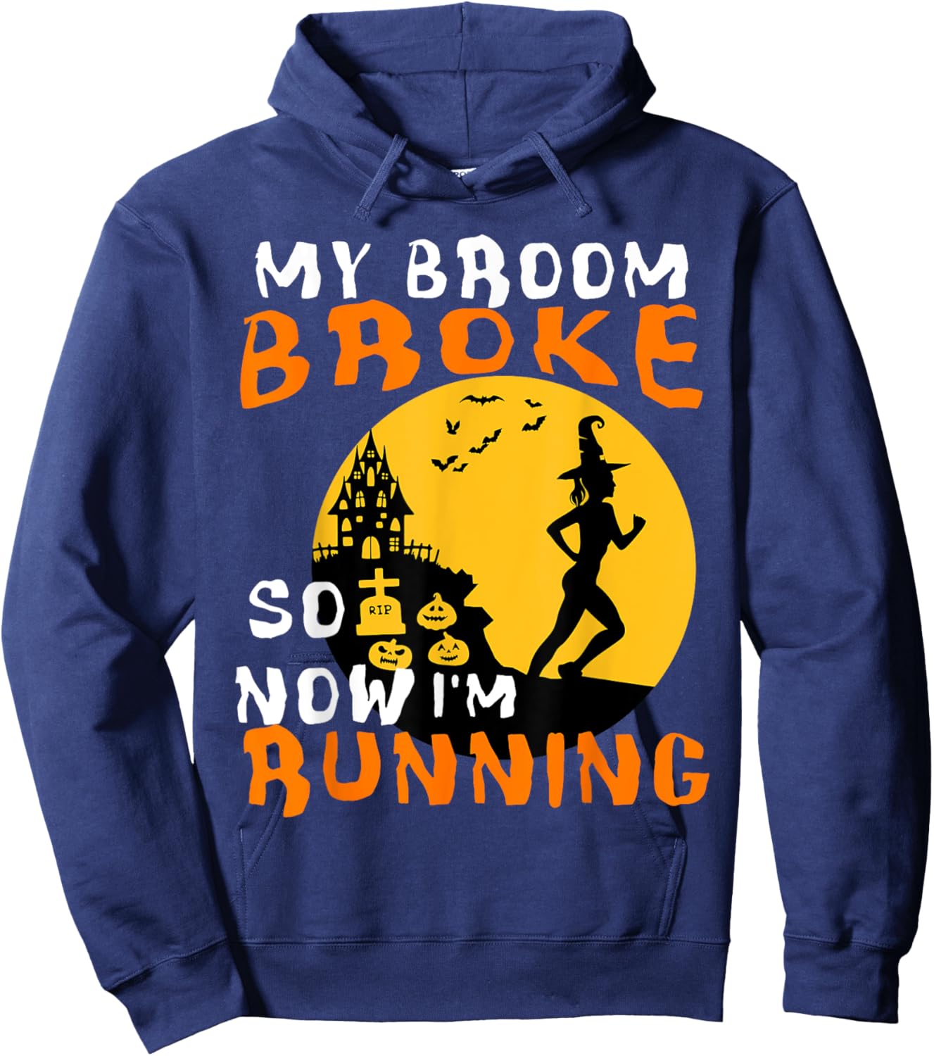 Halloween Runner Marathon 5k Running Race Funny Broom Hoodie - Hoodie | Navy