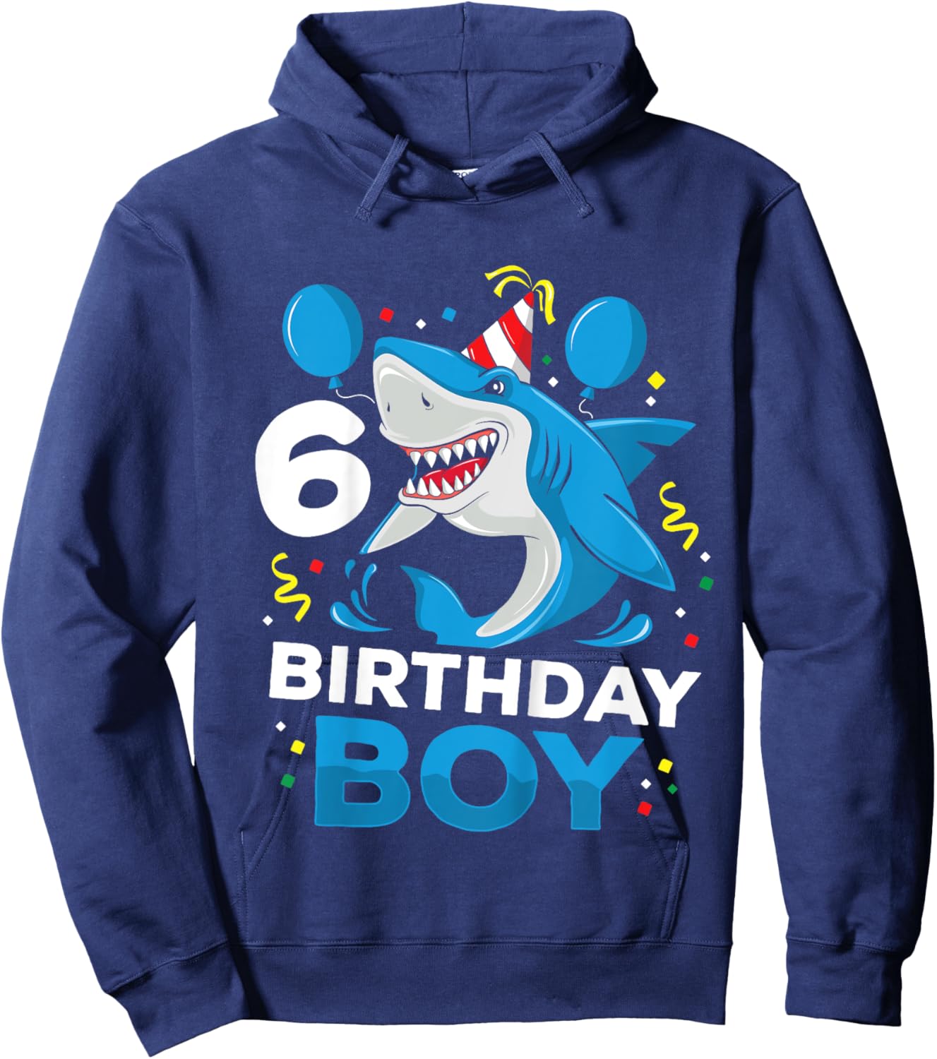 Kids 6th Birthday Boy Shark Ocean Theme Party 6 Years Old For Boy Hoodie - Hoodie | Navy