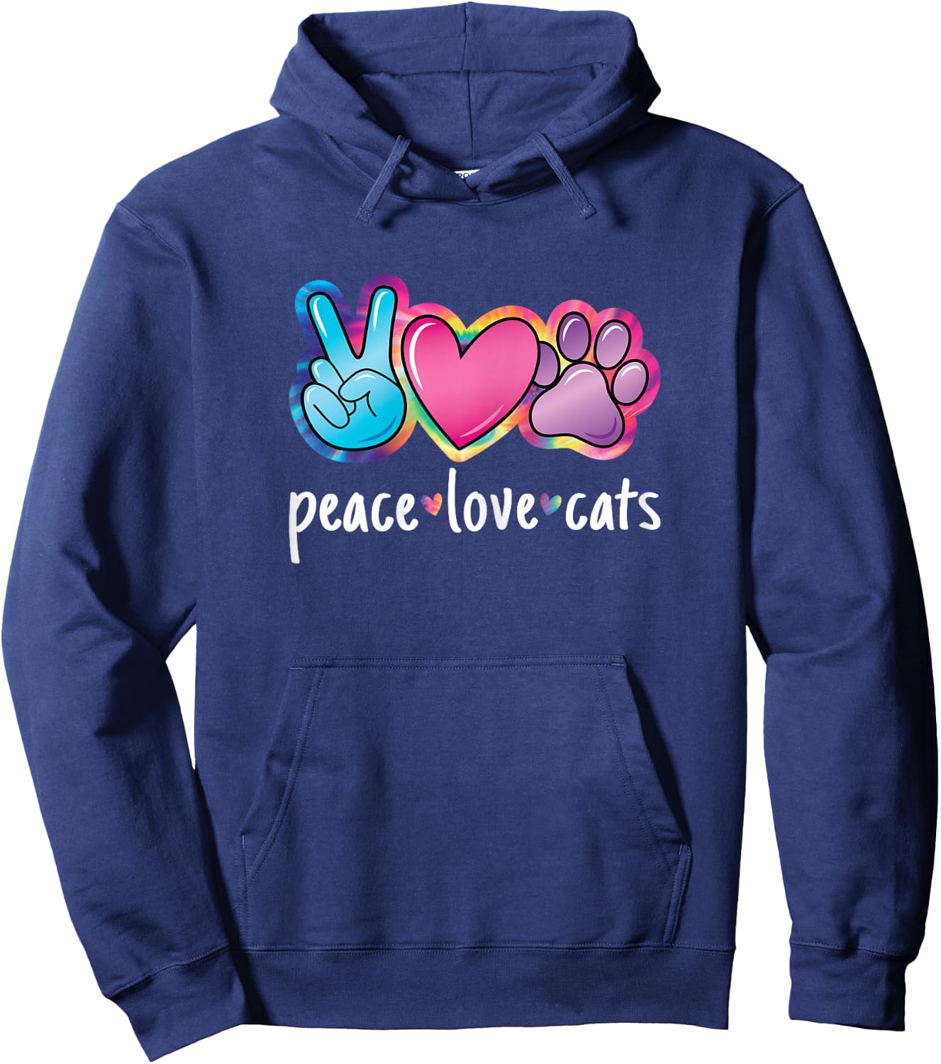 Peace Love Cats Cute Cat Kitten Lover Paw Cat Women Girls Hoodie - Hoodie | Navy