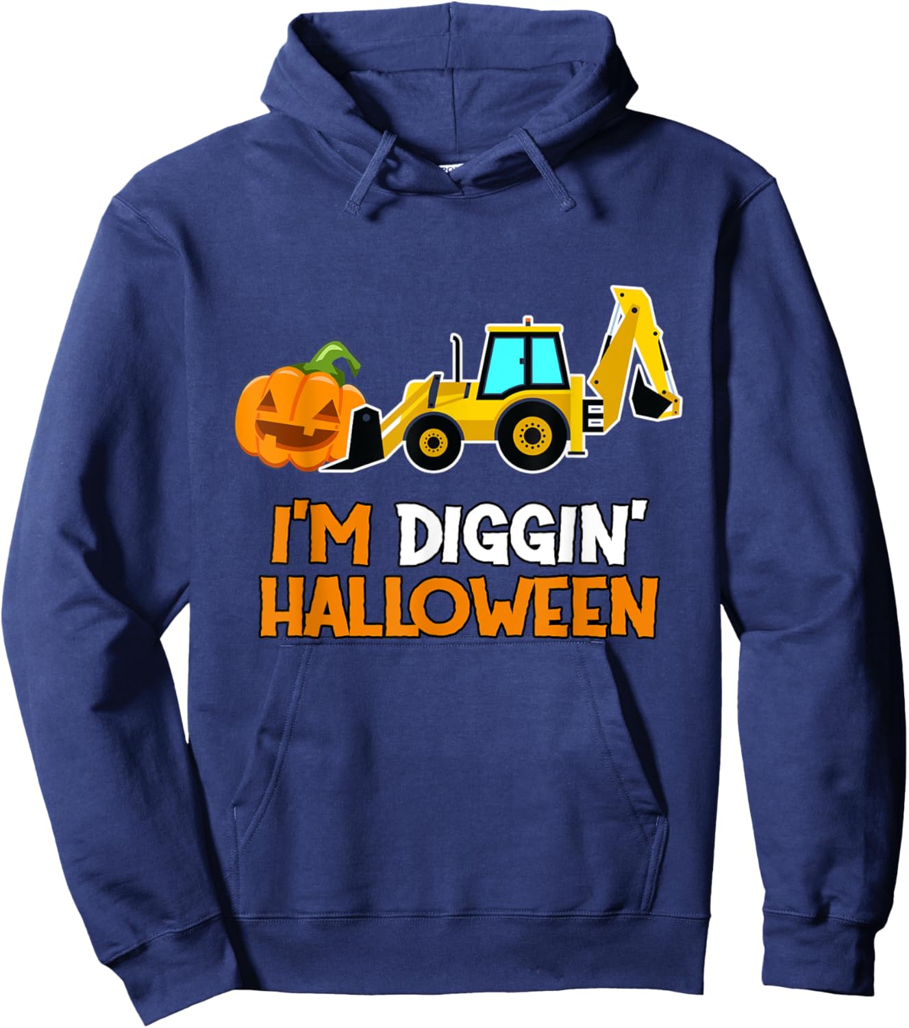 Kids Boys Backhoe Diggin Halloween Toddler Pumpkin Tractor Hoodie - Hoodie | Navy