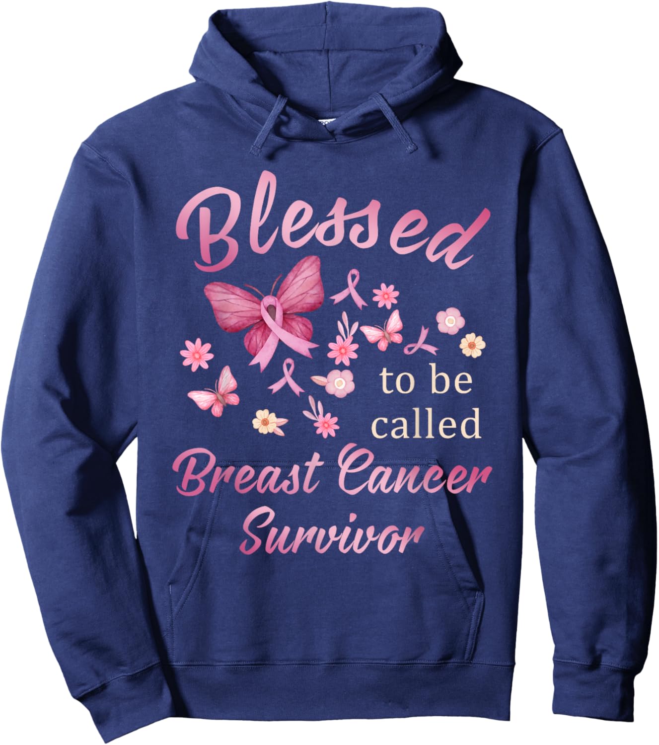 Blessed To Be Called Breast Cancer Survivor Pink Butterfly Hoodie - Hoodie | Navy
