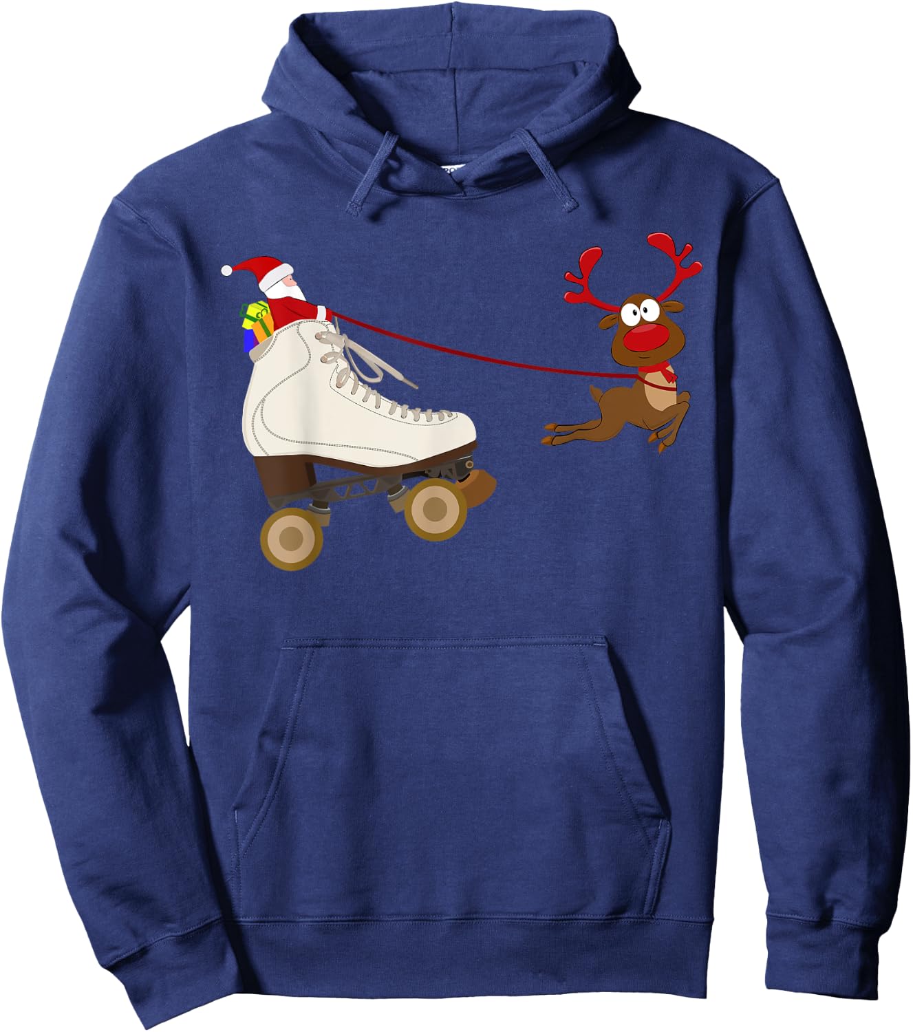 Santa In A Christmas Roller Skate Sleigh Skating Festive Hoodie - Hoodie | Navy