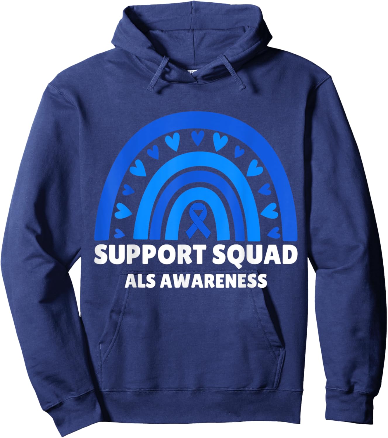 Support Squad ALS Awareness Month Men Women Kids Blue Ribbon Hoodie - Hoodie | Navy