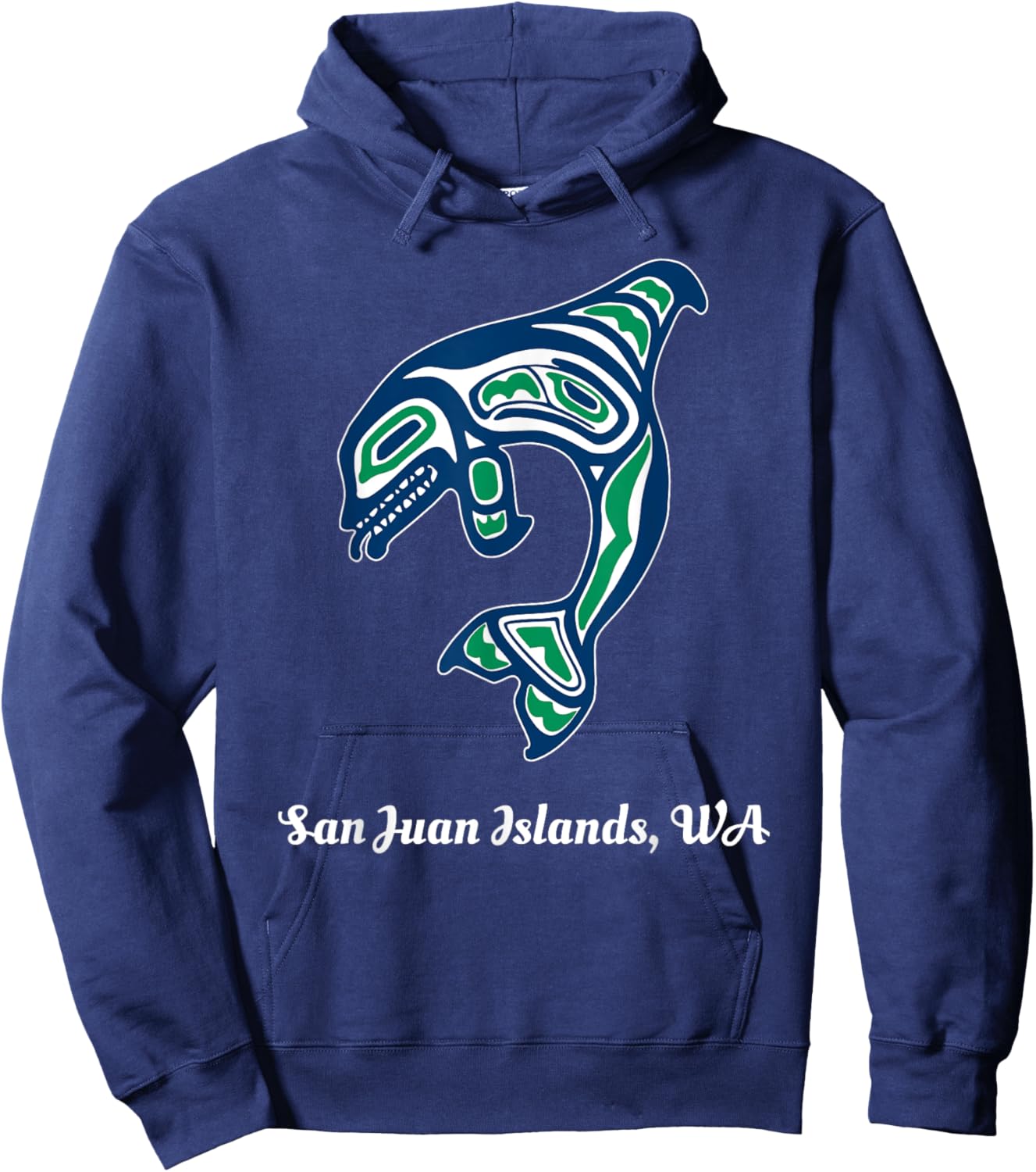 Green Native American San Juan Islands WA Orca Killer Whale Hoodie - Hoodie | Navy