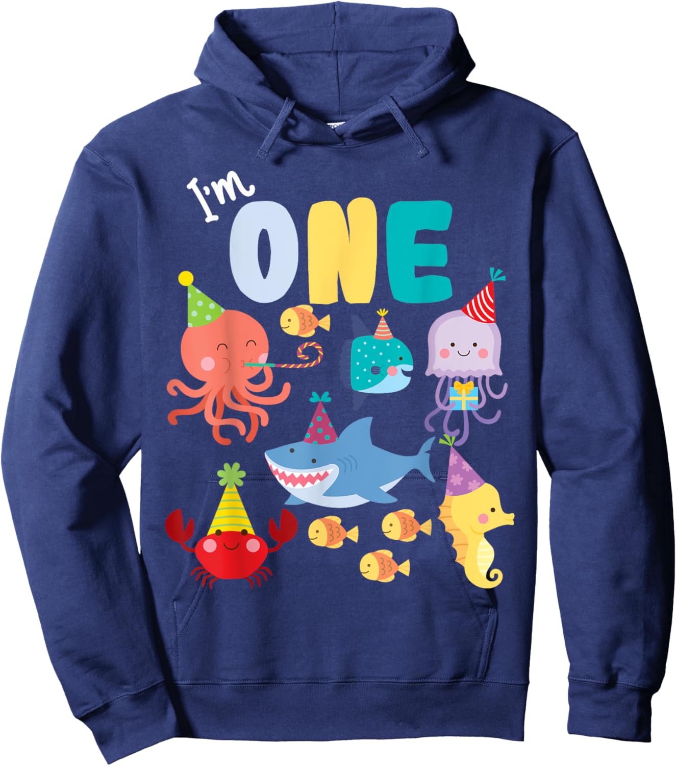 Cute Sea Animals Ocean Creatures Party 1st Birthday I'm One Hoodie - Hoodie | Navy
