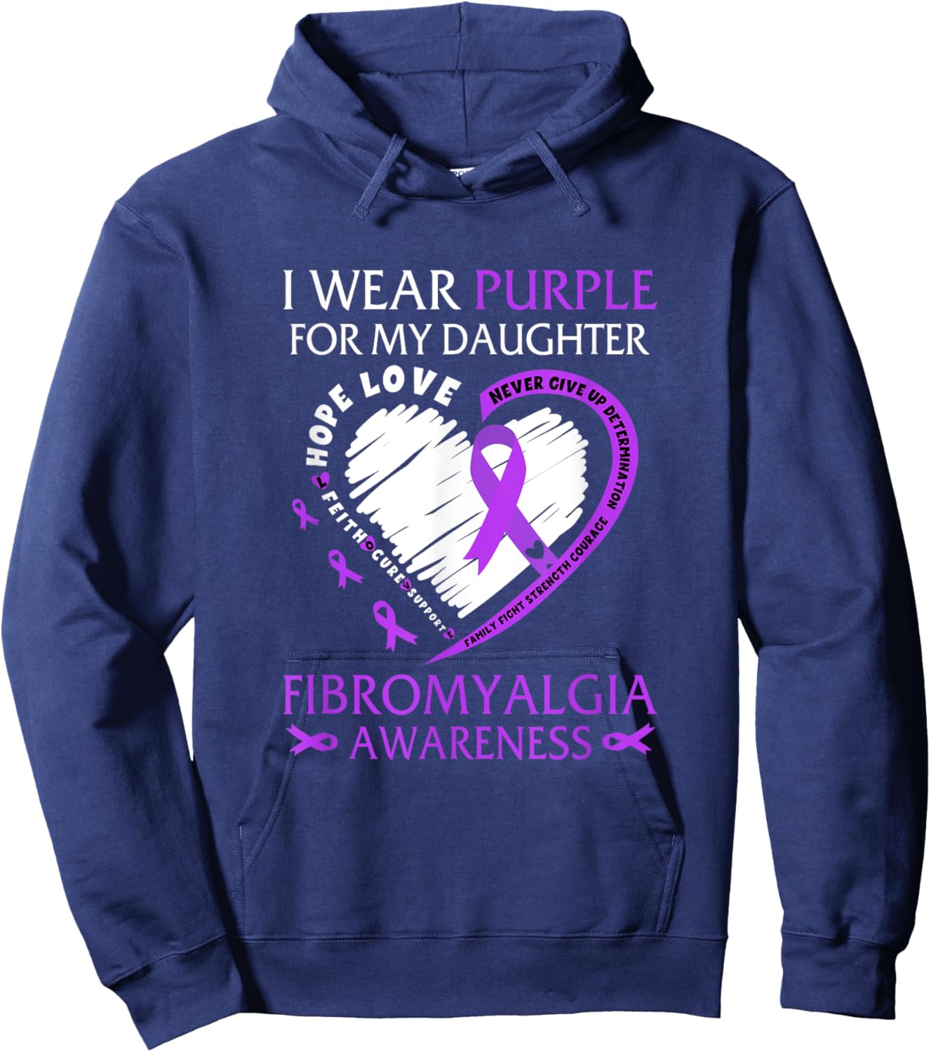 In May I Wear Purple For My Daughter Fibromyalgia Awareness Hoodie - Hoodie | Navy