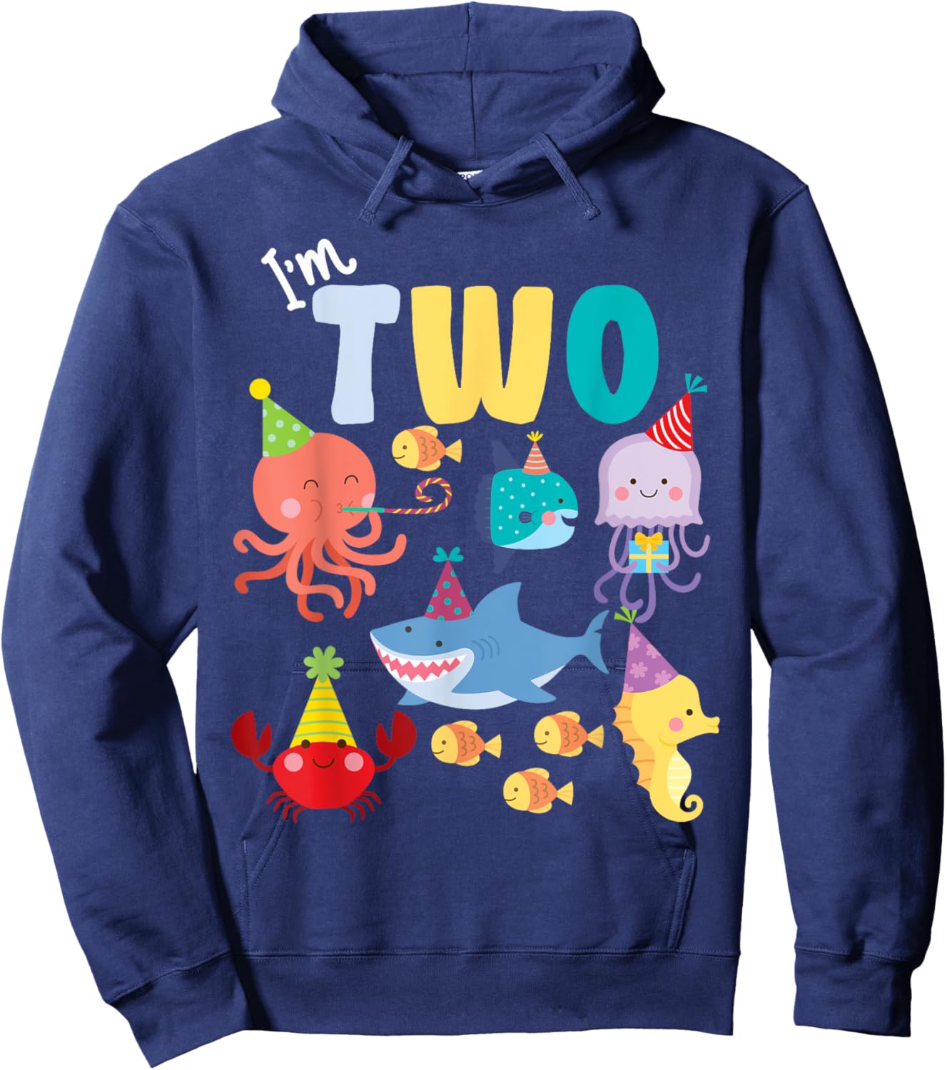 Cute Sea Animals Ocean Creatures Party 2nd Birthday I'm Two Hoodie - Hoodie | Navy