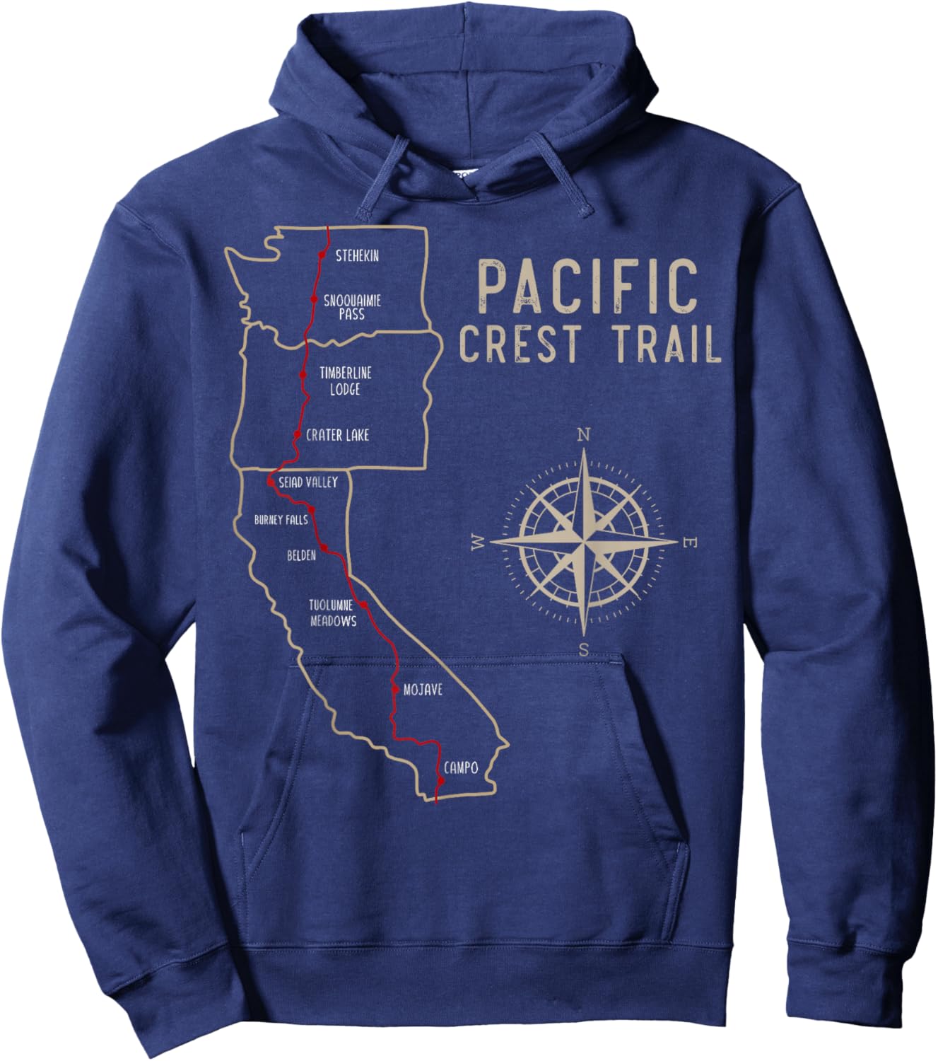 PCT - Pacific Crest Trail Hiking Map Hoodie - Hoodie | Navy