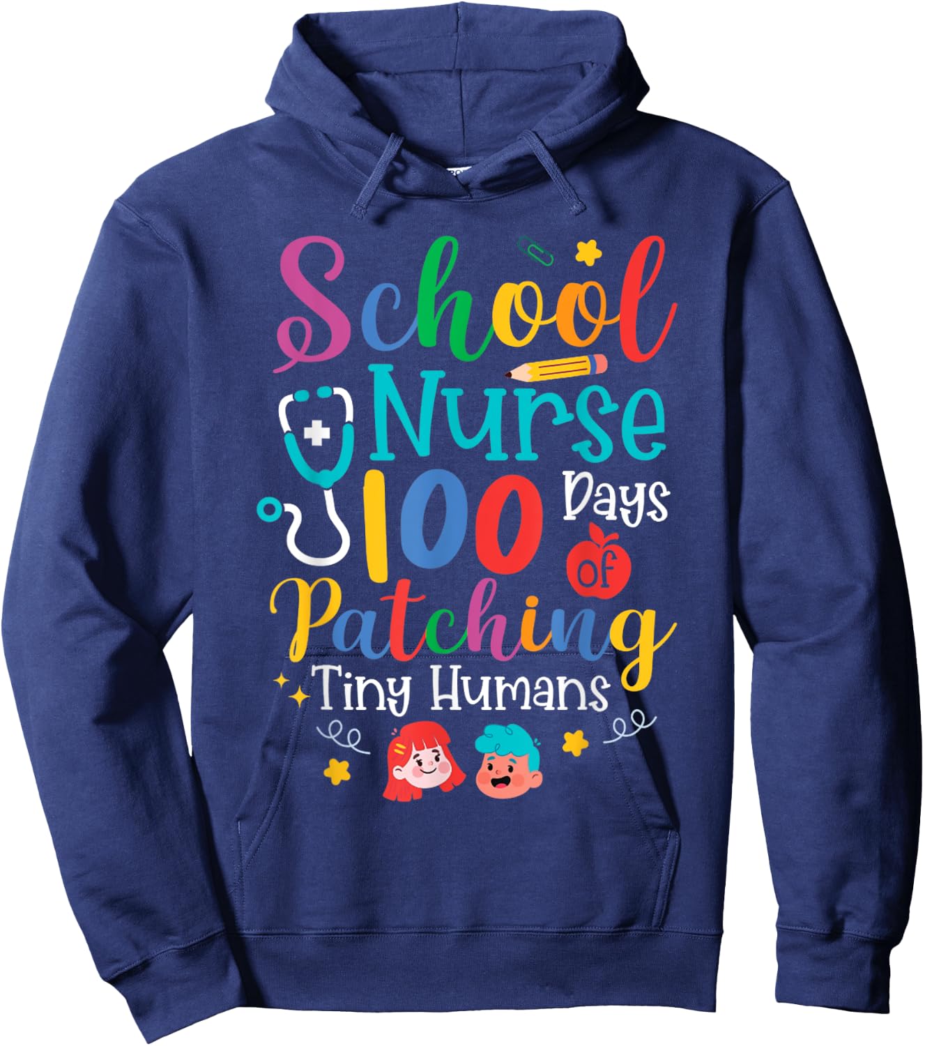 School Nurse 100 Days of Patching Tiny Humans Hoodie - Hoodie | Navy