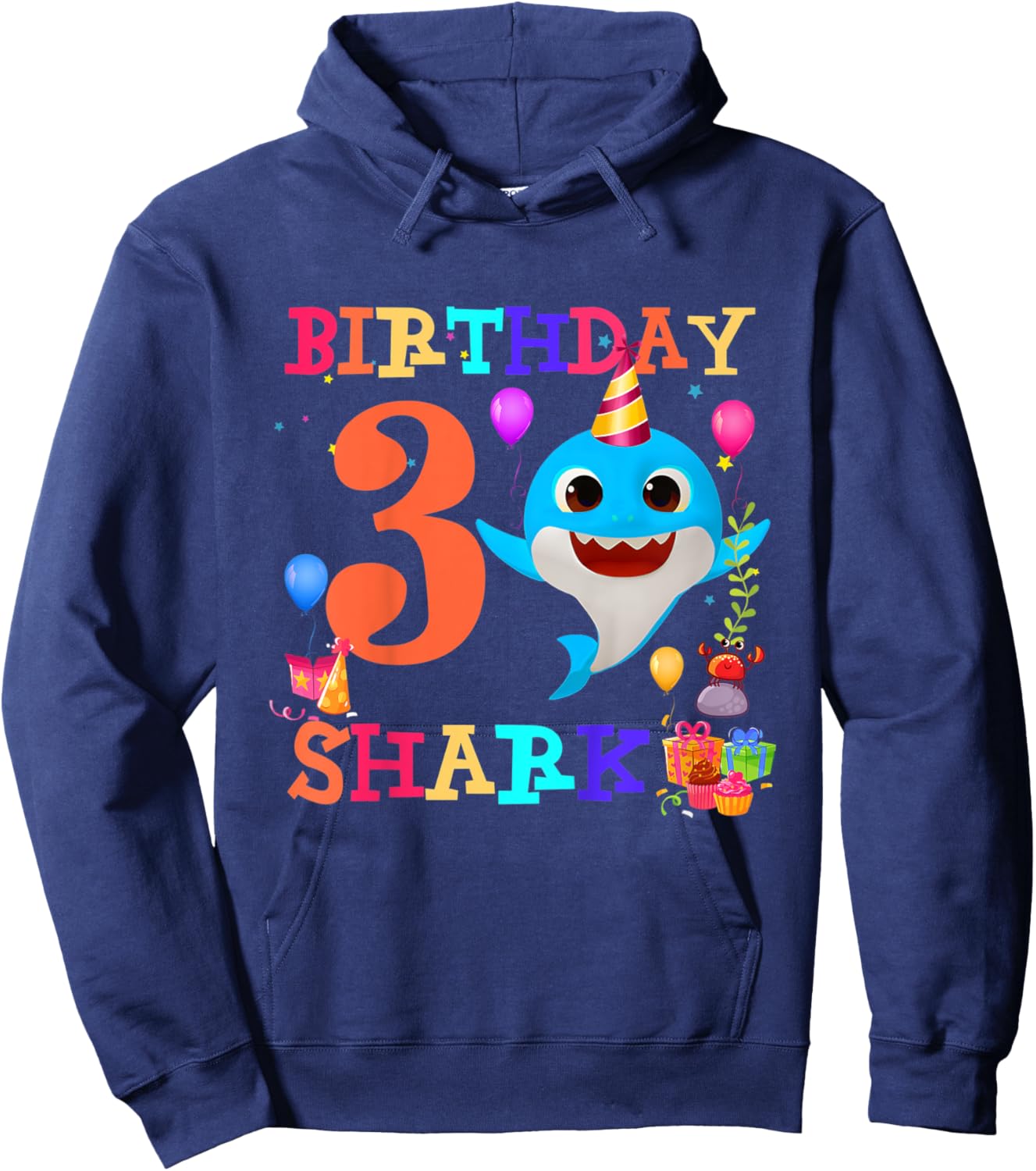 Kids 3 Year Old 3rd Birthday Shark Boys girls Toddlers Kids Hoodie - Hoodie | Navy