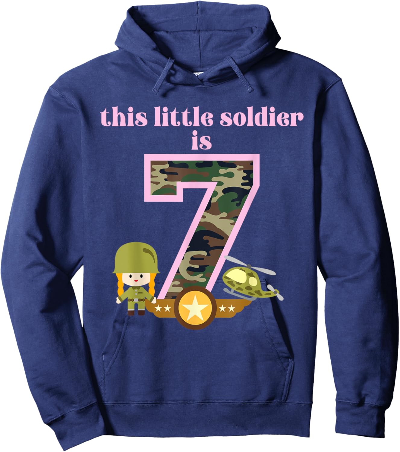 This Little Soldier is 7 Birthday Party Army Military Girls Hoodie - Hoodie | Navy