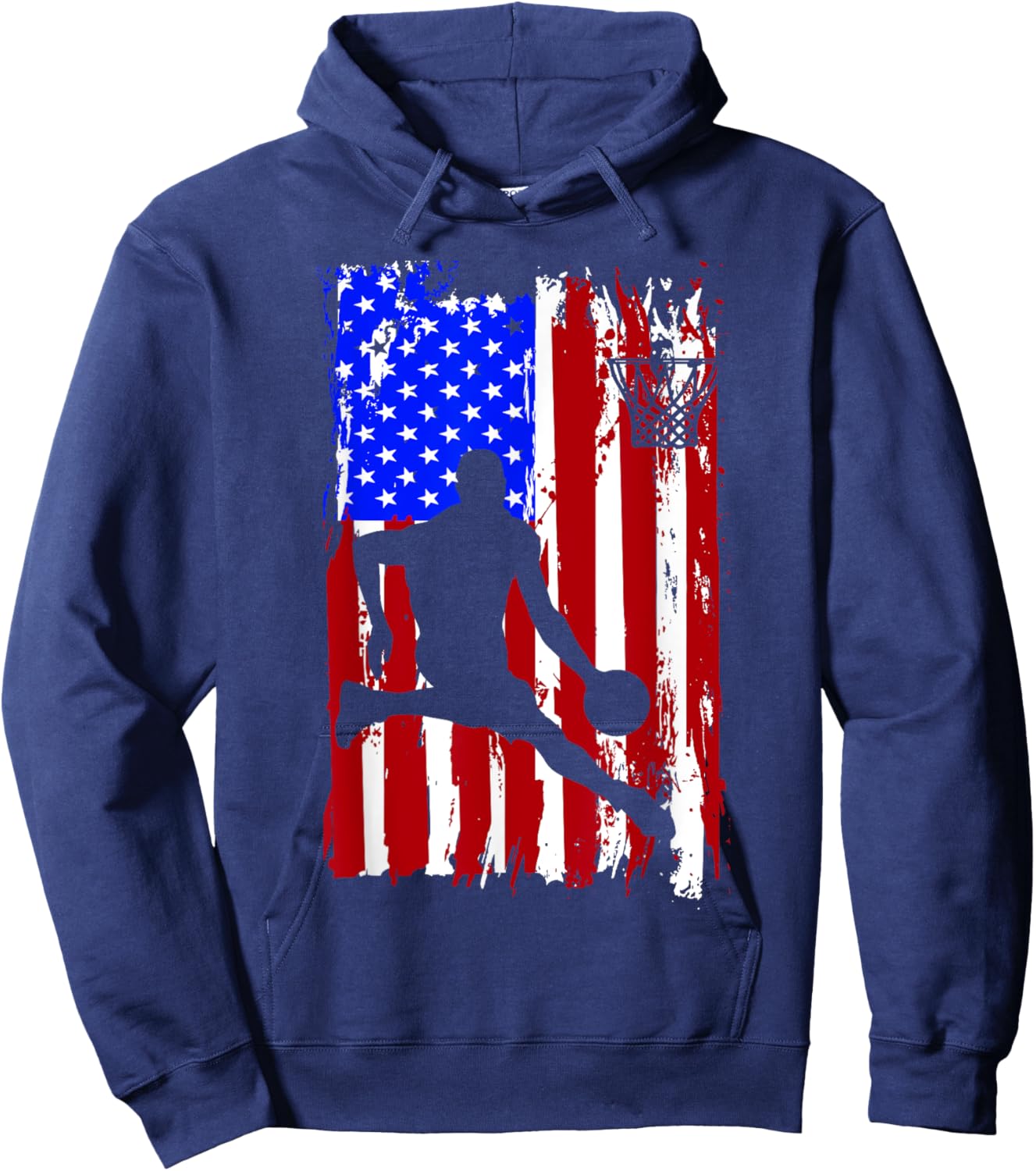 Vintage American Flag Basketball Hoodie - Hoodie | Navy