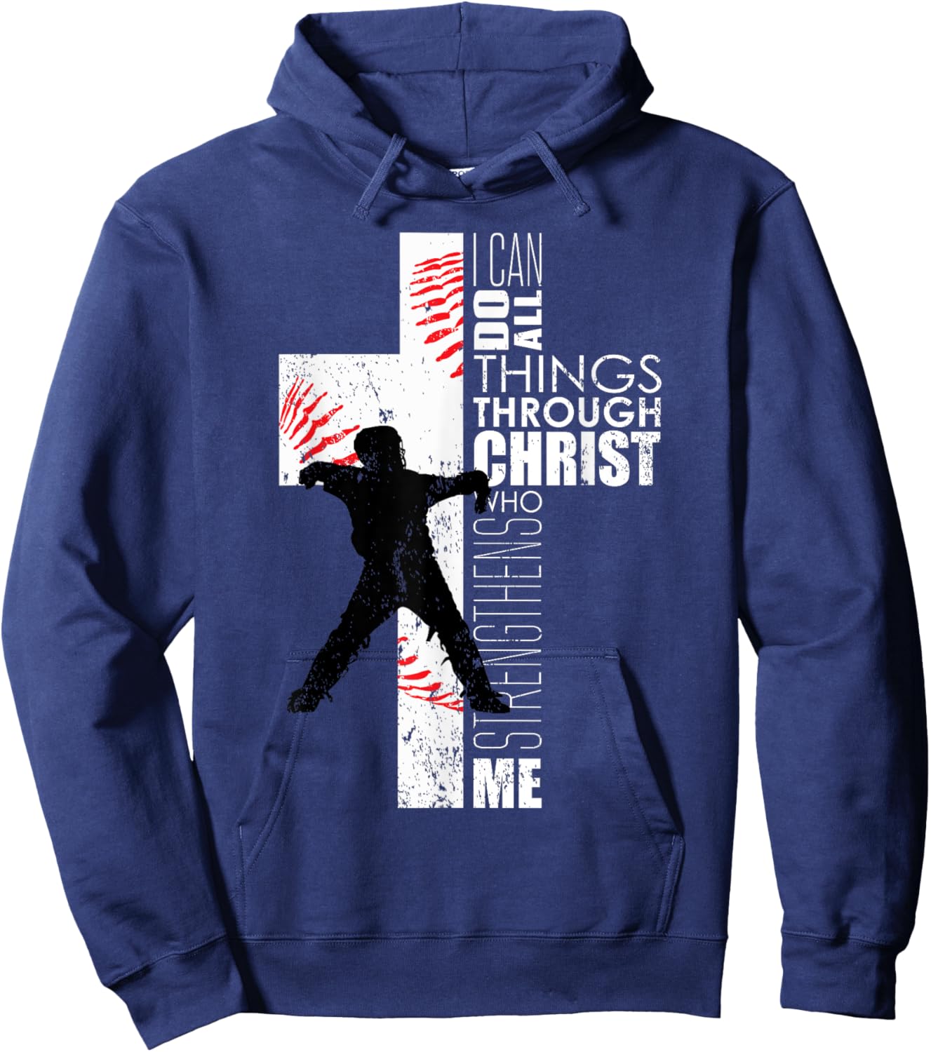 Christian Philippians 4:13 Kids Boys Cross Baseball Catcher Hoodie - Hoodie | Navy