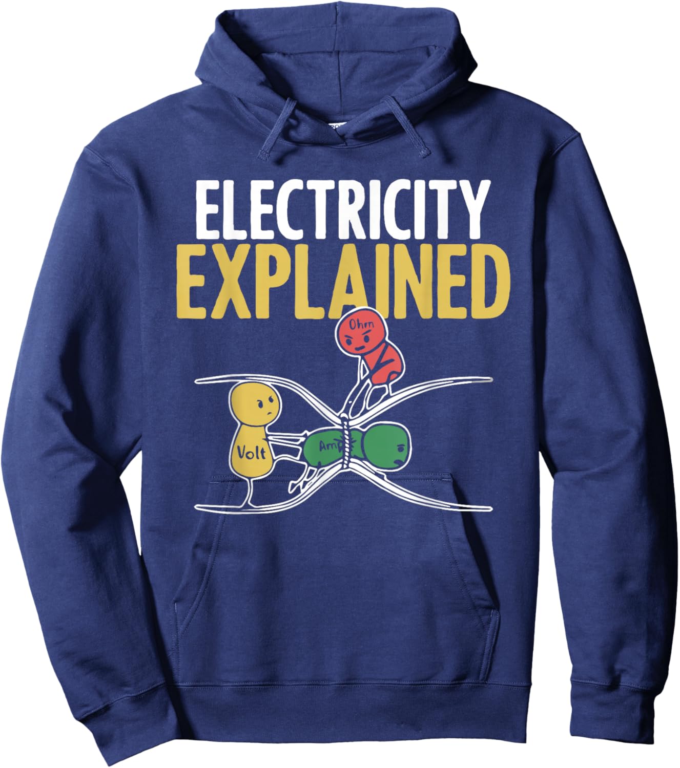Electricity Explained Illustration Electrician Teacher Nerd Hoodie - Hoodie | Navy