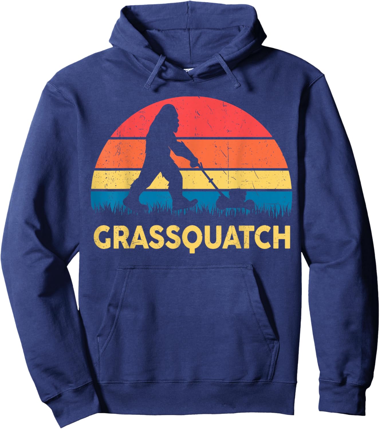 Dad Lawn Mowing Grassquatch Bigfoot Mower Gift Funny Garden Hoodie - Hoodie | Navy