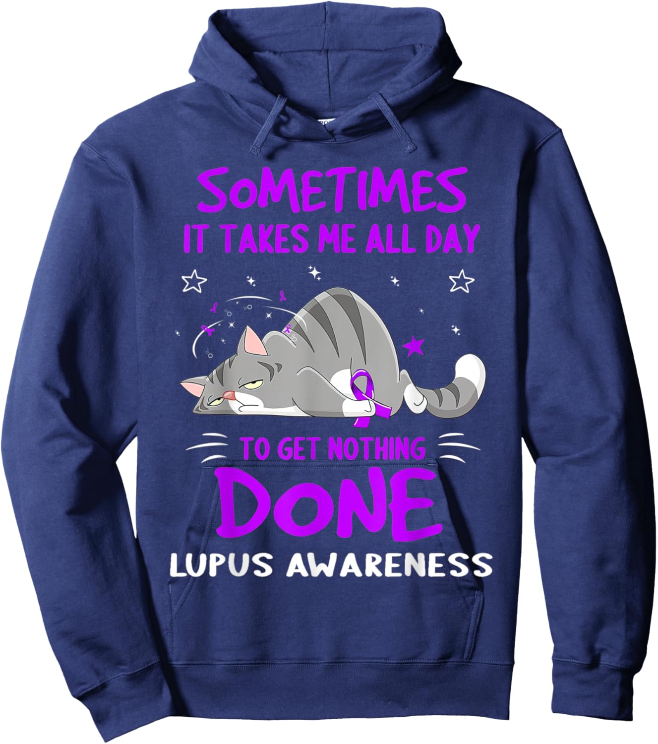 Lupus Awareness Cat Ribbon Hoodie - Hoodie | Navy