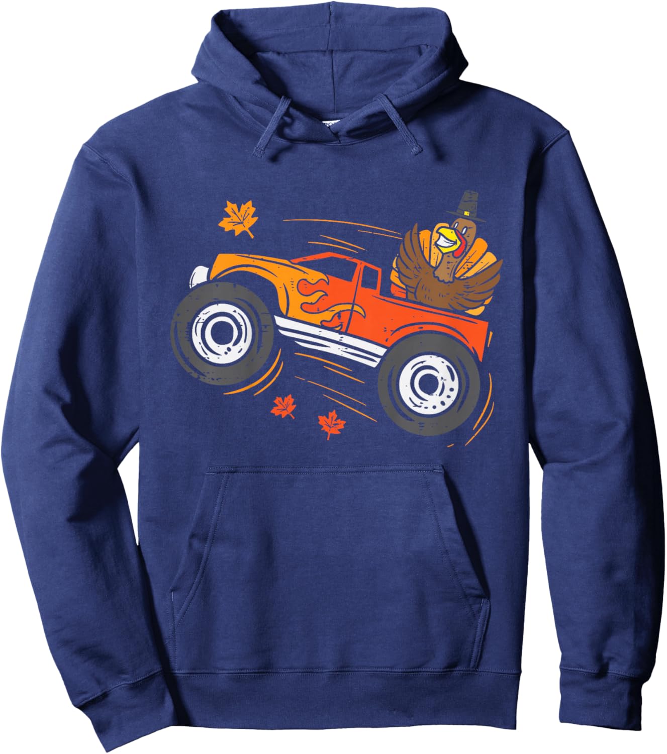 Turkey Monster Truck Funny Boys Thanksgiving Toddler Kids Hoodie - Hoodie | Navy