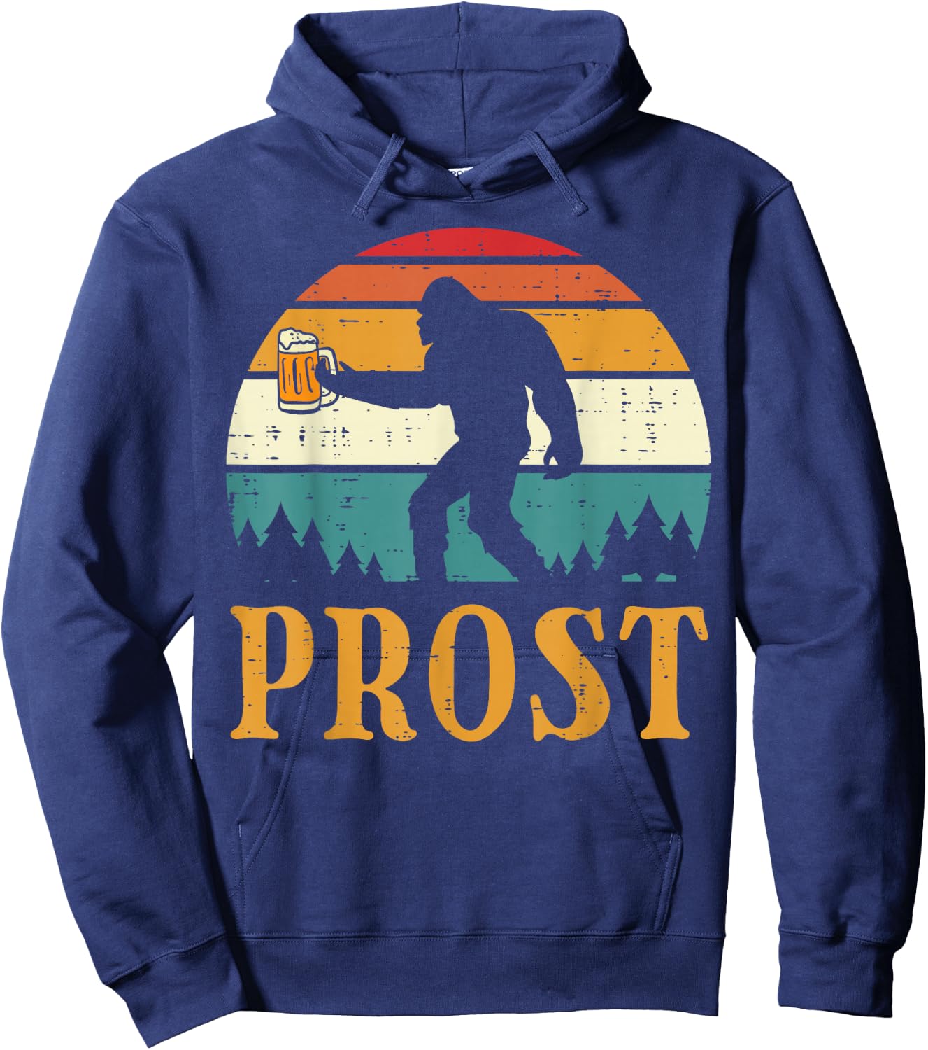 Oktoberfest Bigfoot Sasquatch Prost Retro German Men Women Hoodie - Hoodie | Navy