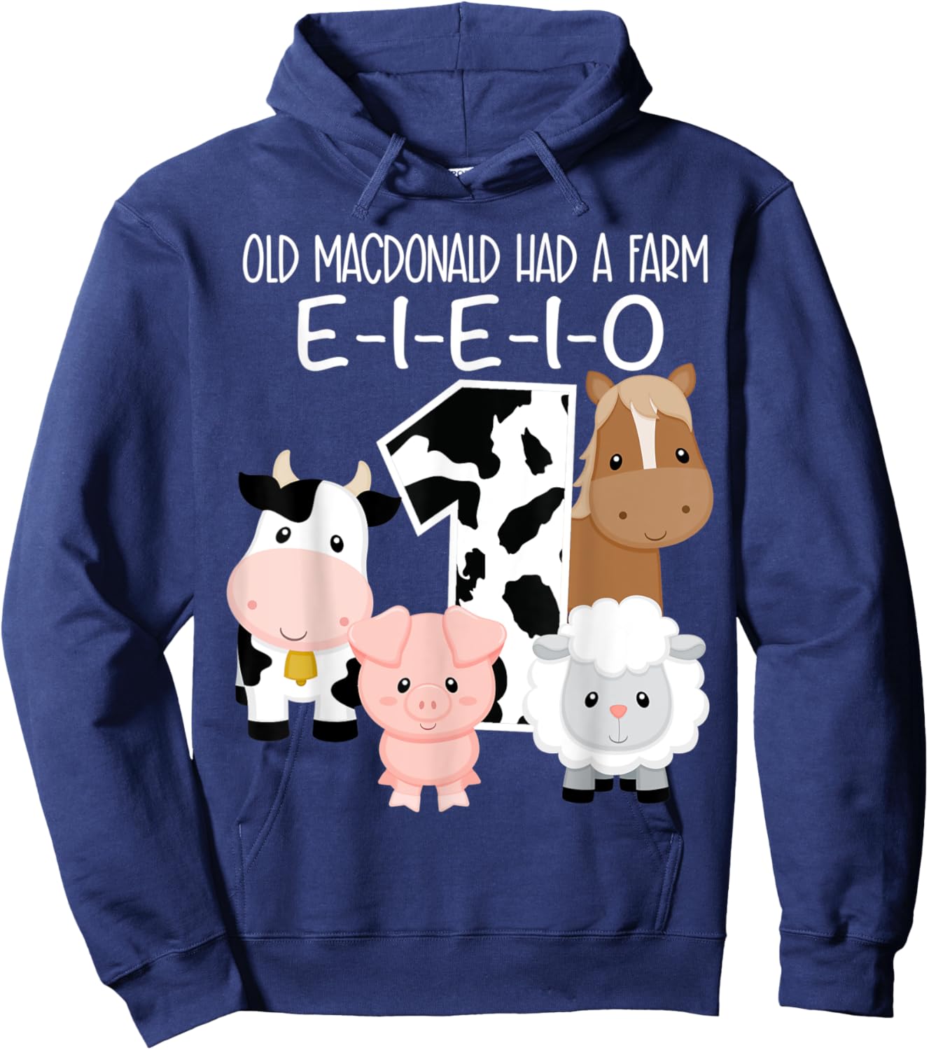 1st Birthday Old MacDonald Farm Theme Birthday Farm Animals Hoodie - Hoodie | Navy