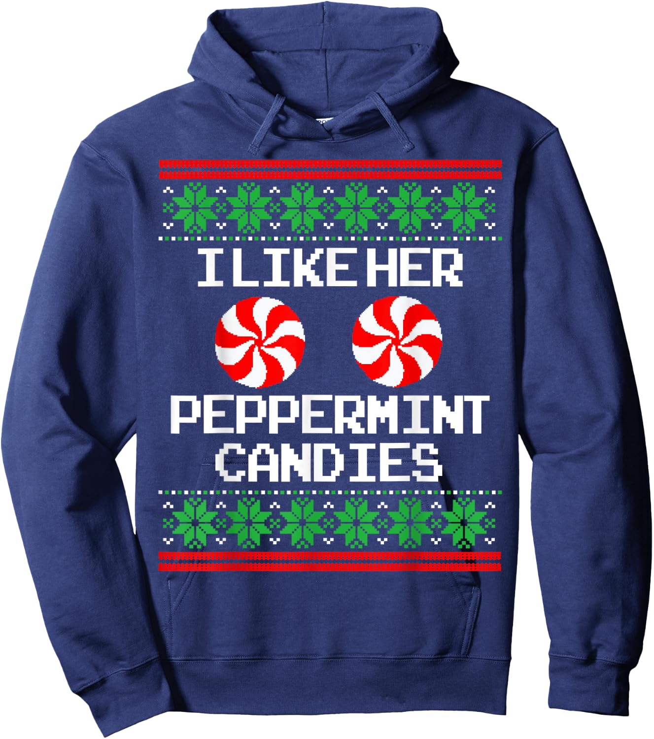 I Like Her Peppermint Candies Couples Ugly Christmas Sweater Hoodie - Hoodie | Navy