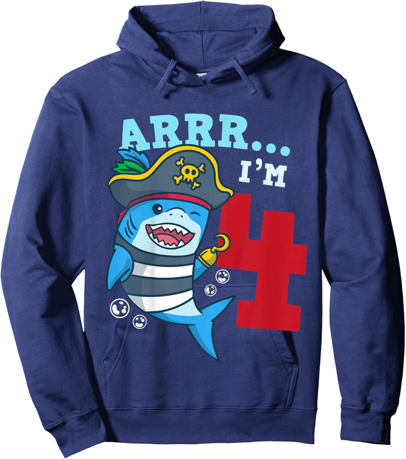 4th Birthday Pirate Shark I’m 4 Four Years Old Gift Hoodie - Hoodie | Navy