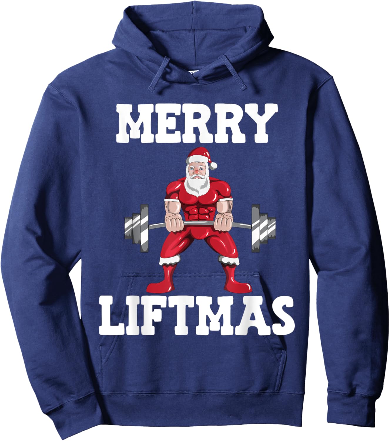 Christmas Santa Claus With Weight Lifter Powerlifting Hoodie - Hoodie | Navy