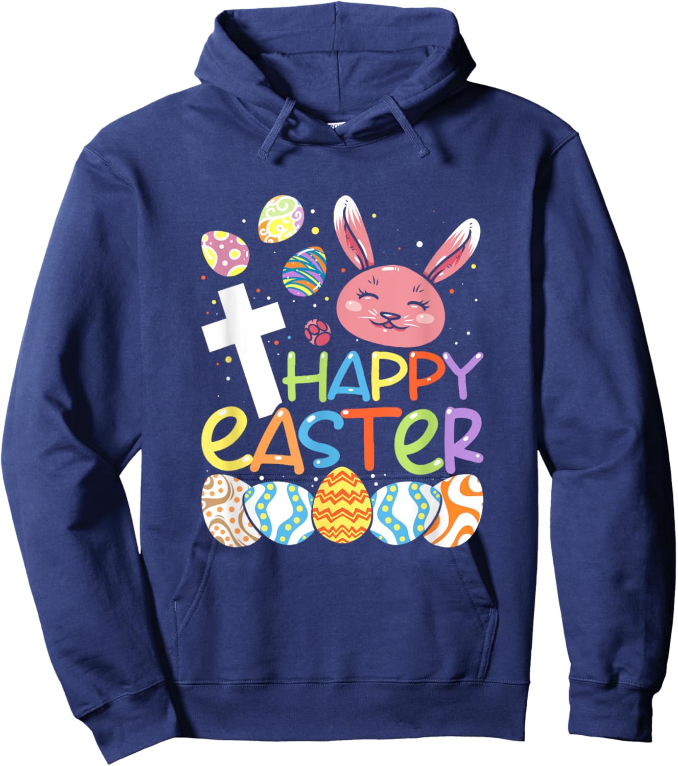 Religious Happy Easter Bunny Rabbit Eggs Jesus Cross Kids Hoodie - Hoodie | Navy