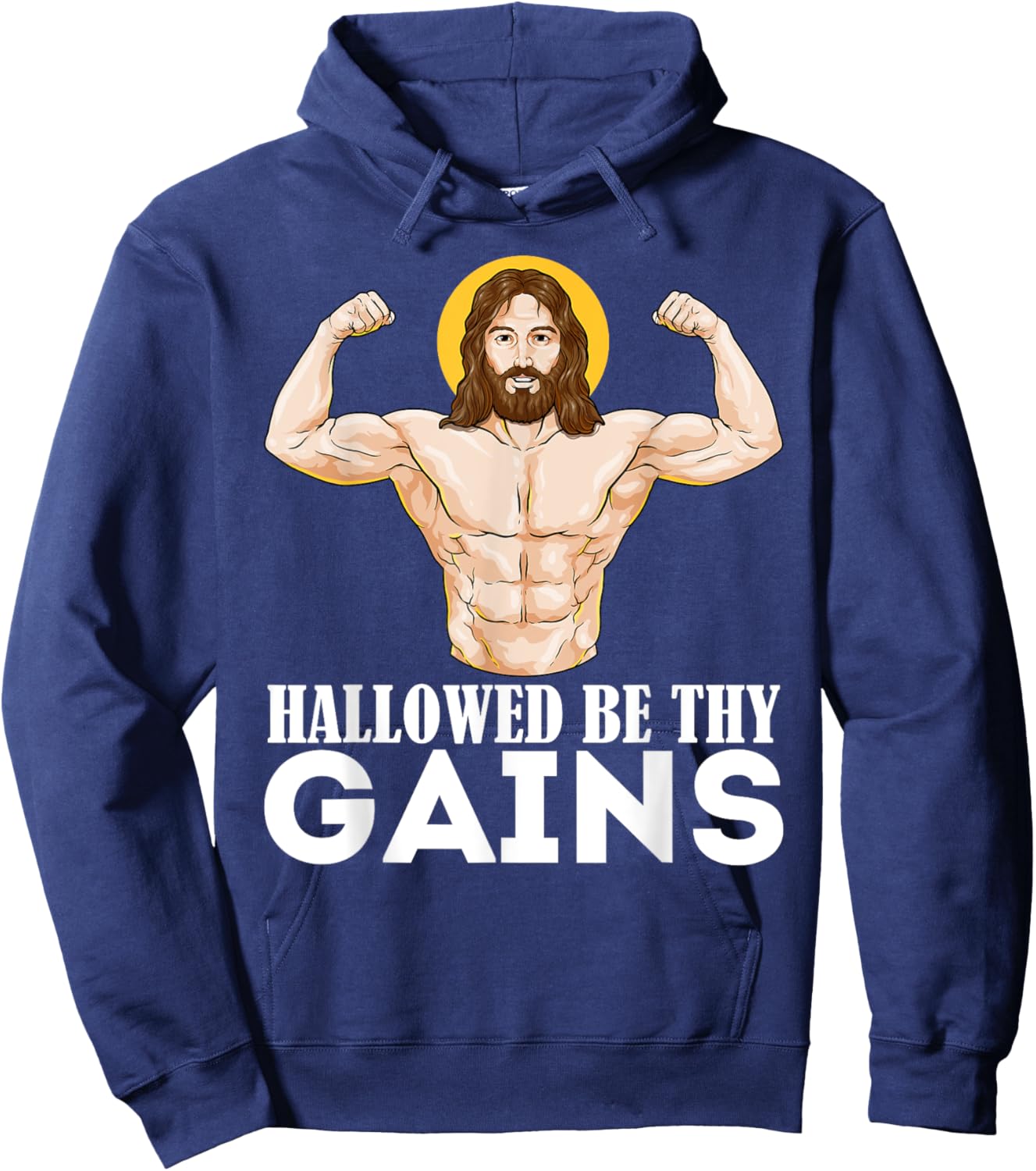 Hallowed Be Your Gain Funny Muscle Jesus Weightlifting Hoodie - Hoodie | Navy
