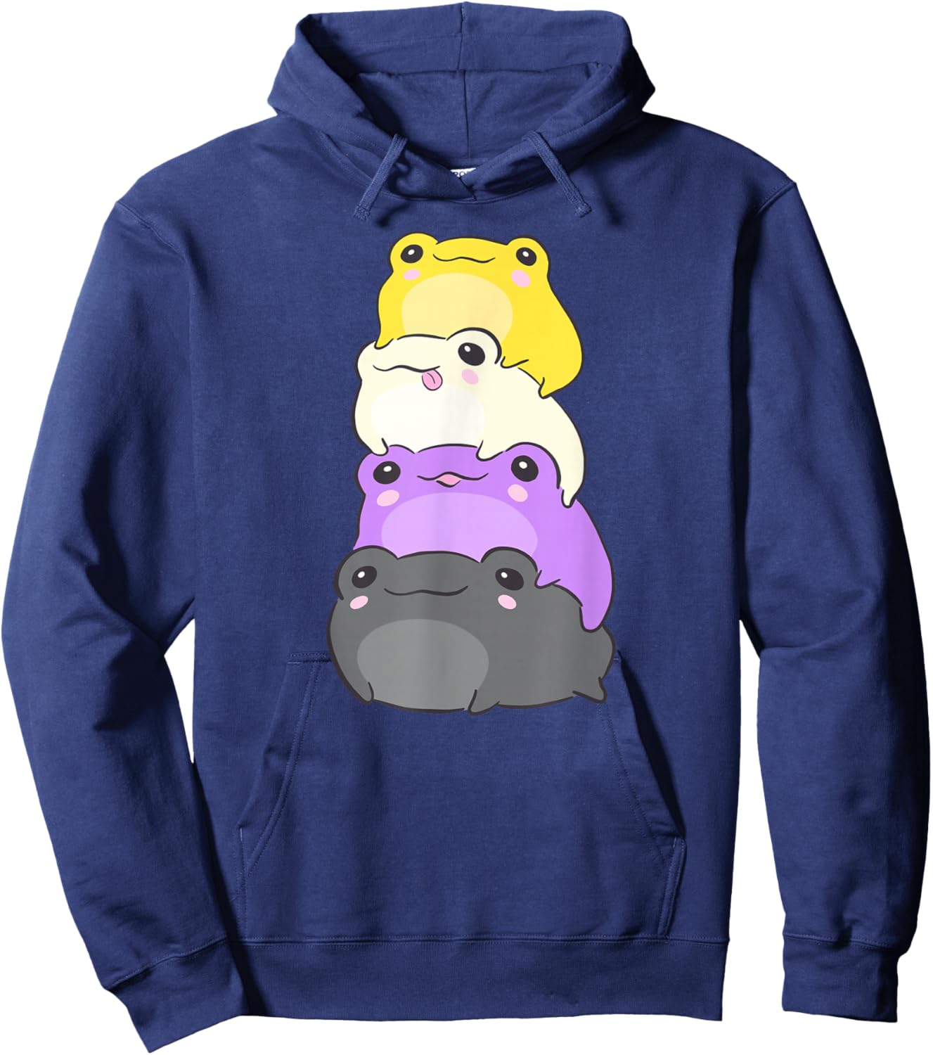 Nonbinary Flag Color Frogs Subtle Enby Pride Cute Aesthetic Hoodie - Hoodie | Navy