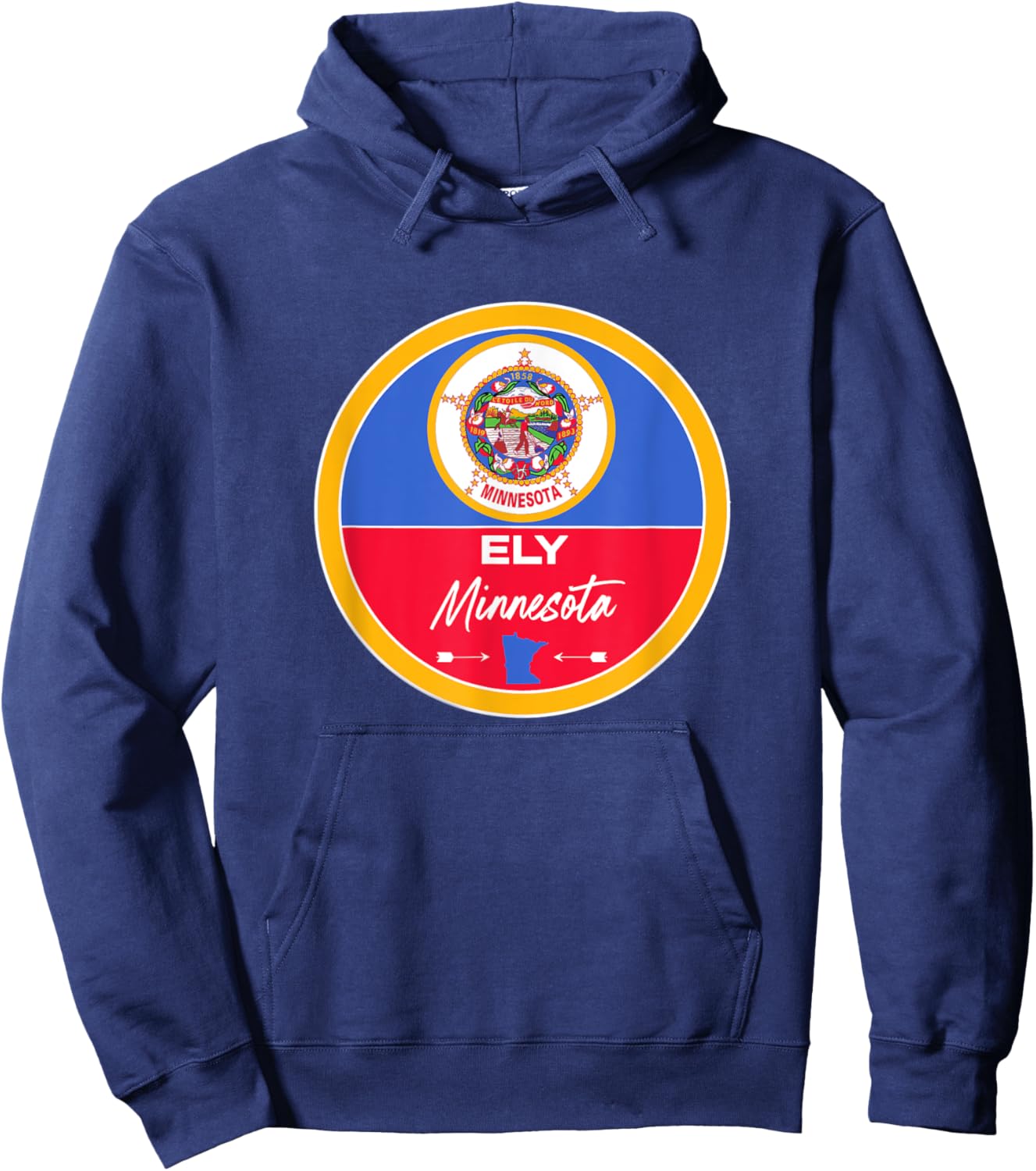 Ely Minnesota MN State Flag Badge Hoodie - Hoodie | Navy