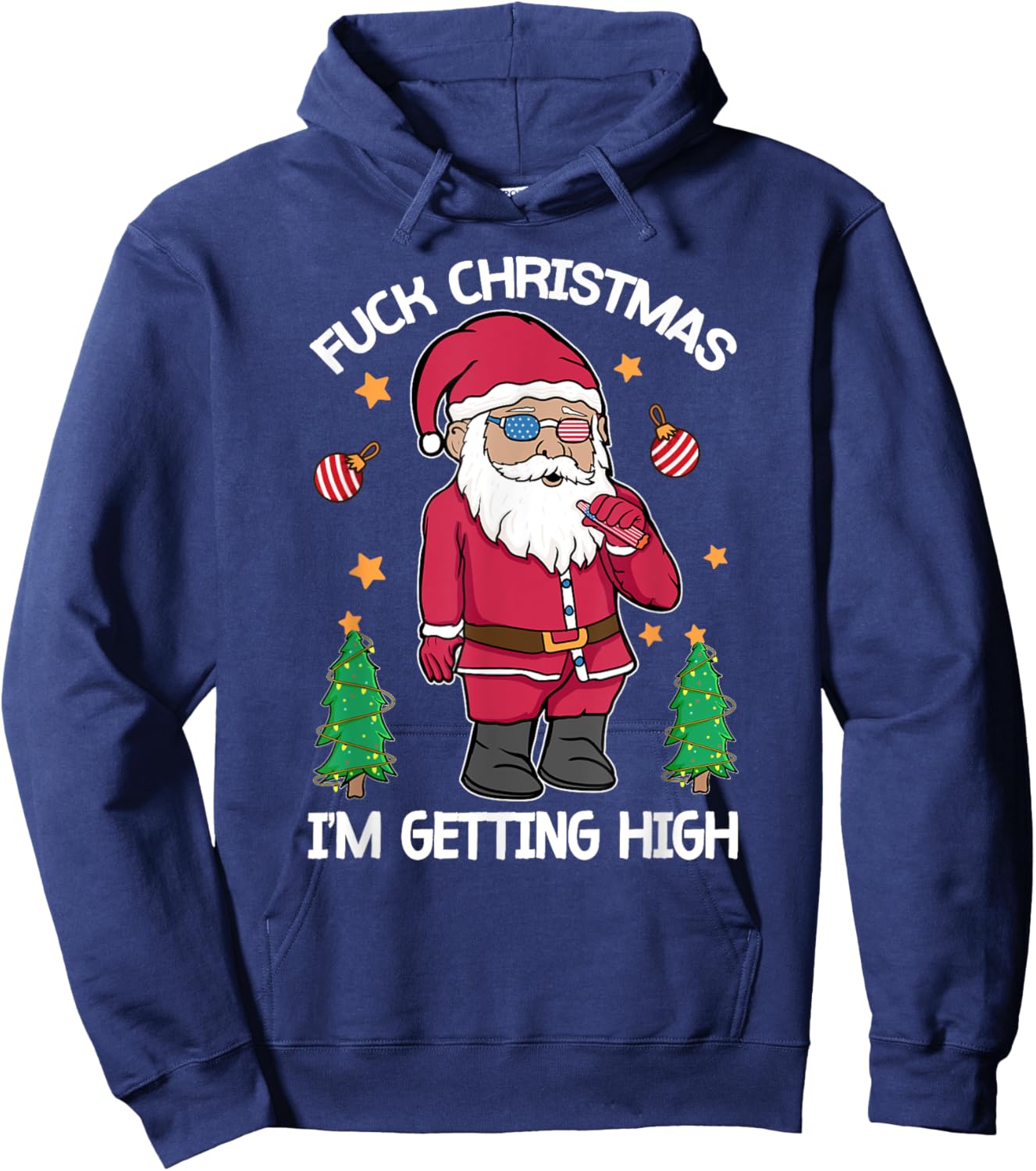 Fuck Christmas Weed Smoking American Gnome Sarcastic Xmas Hoodie - Hoodie | Navy